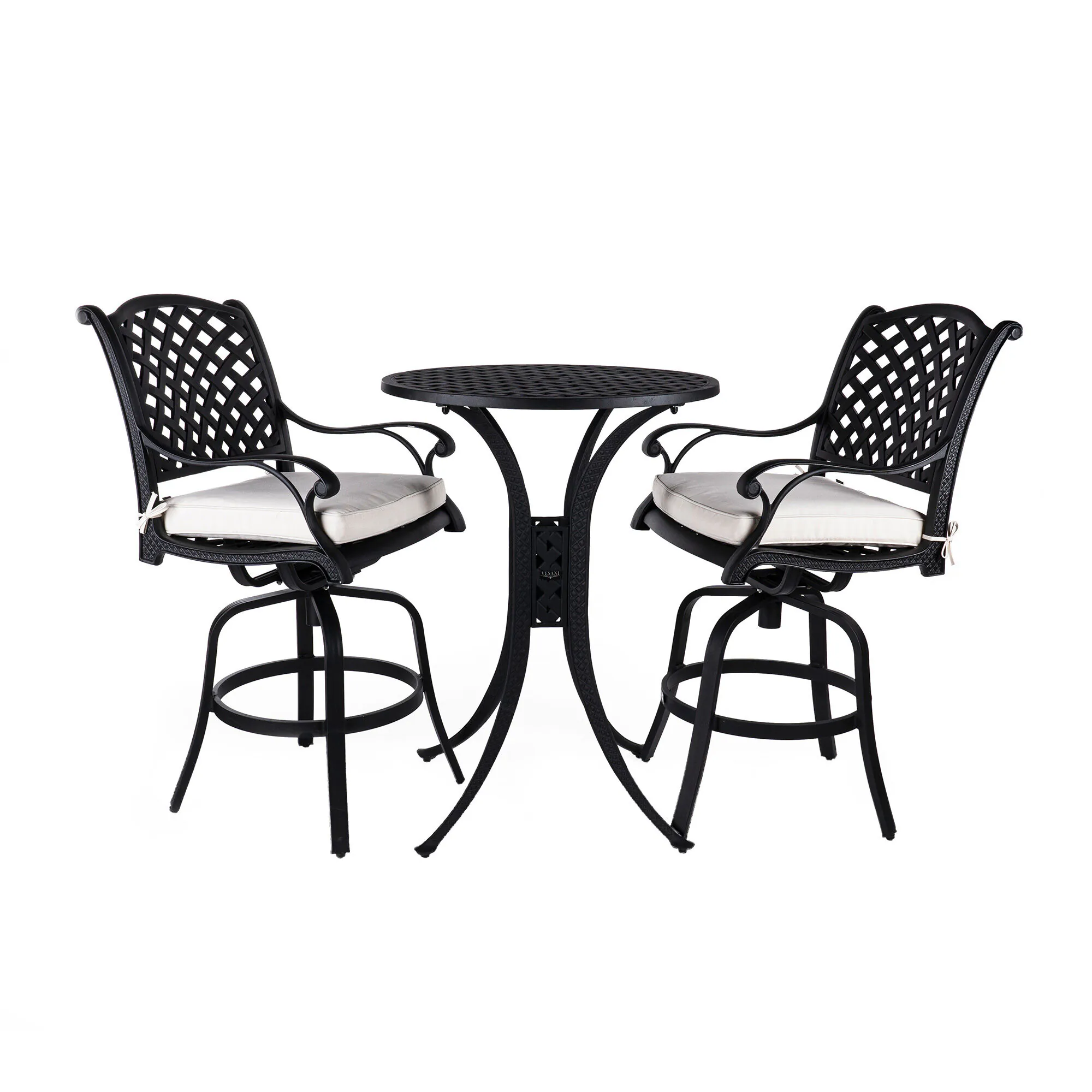 Bargrupp Utomhus Svart Aluminium 2 stolar - Salerno Ø76cm