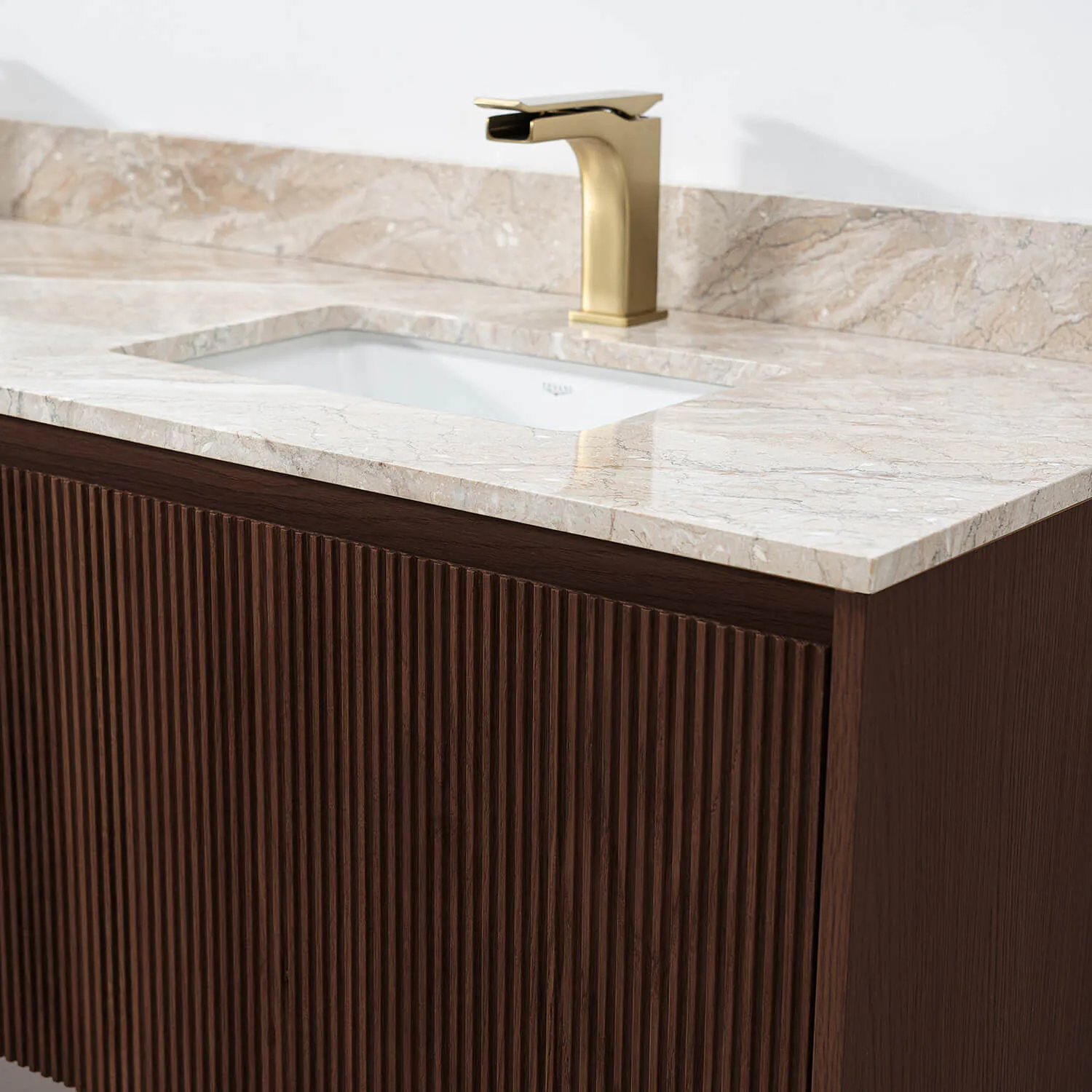 Dubbelkommod Valnöt 150cm Beige Marmor - Båstad