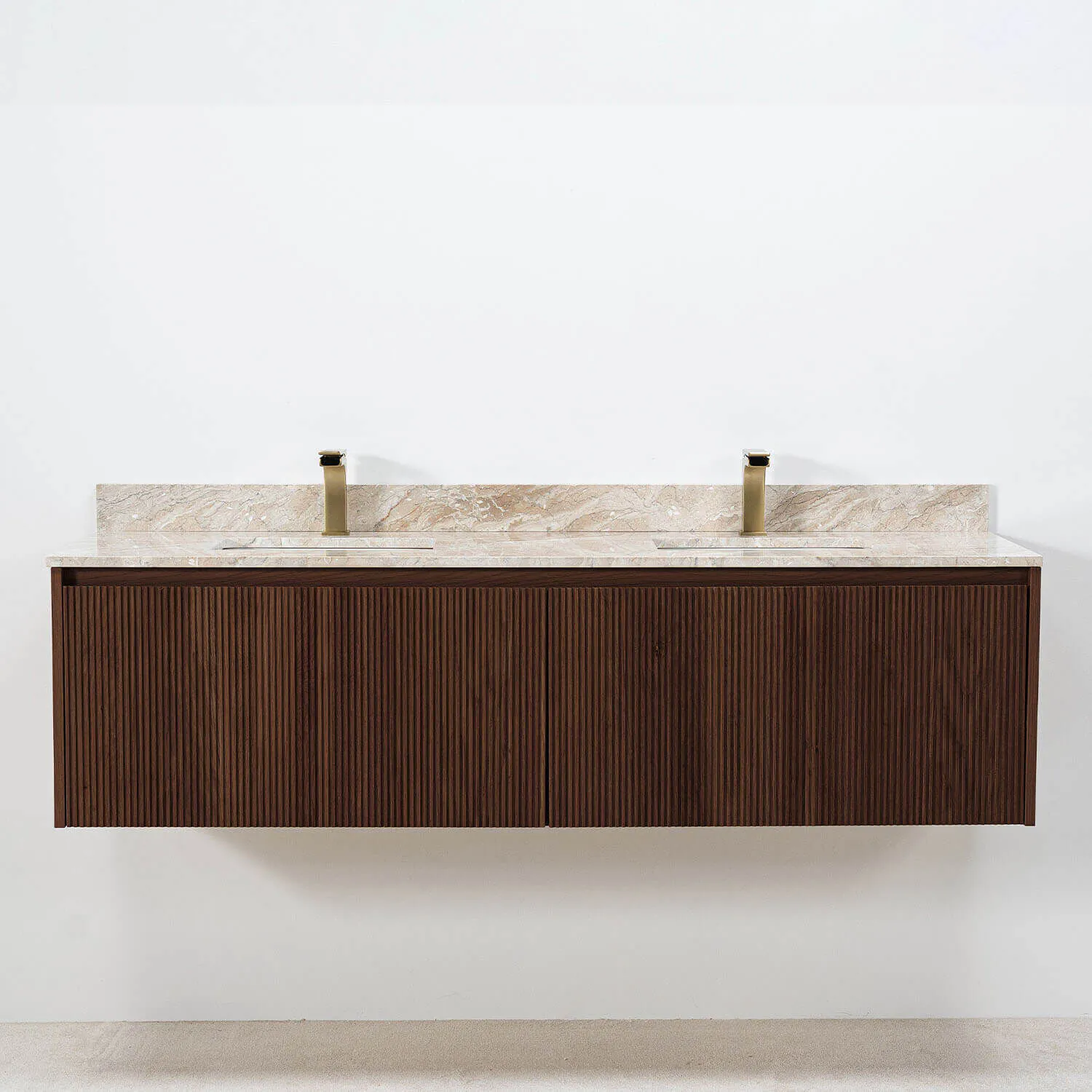Dubbelkommod Valnöt 150cm Beige Marmor - Båstad
