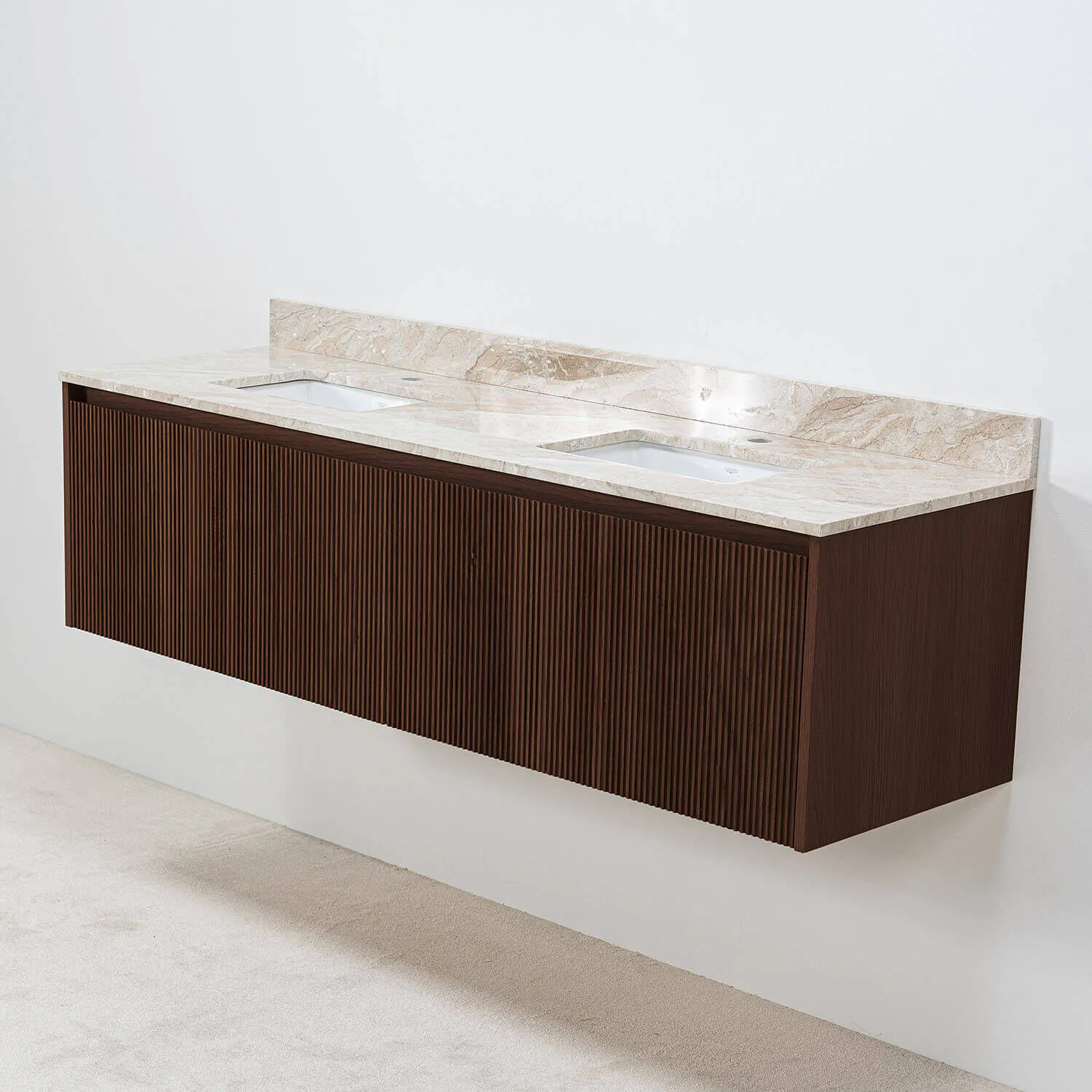 Dubbelkommod Valnöt 150cm Beige Marmor - Båstad