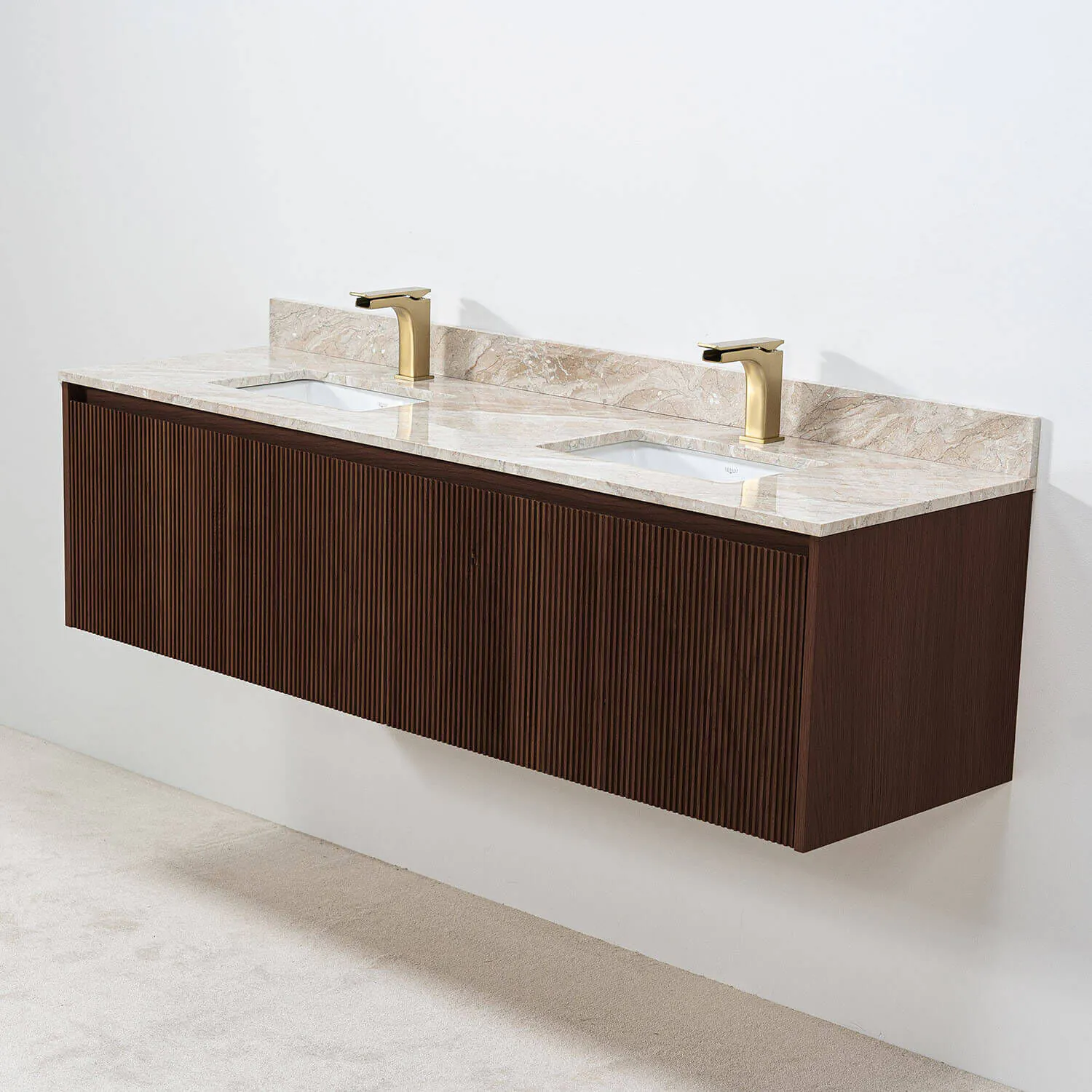 Dubbelkommod Valnöt 150cm Beige Marmor - Båstad