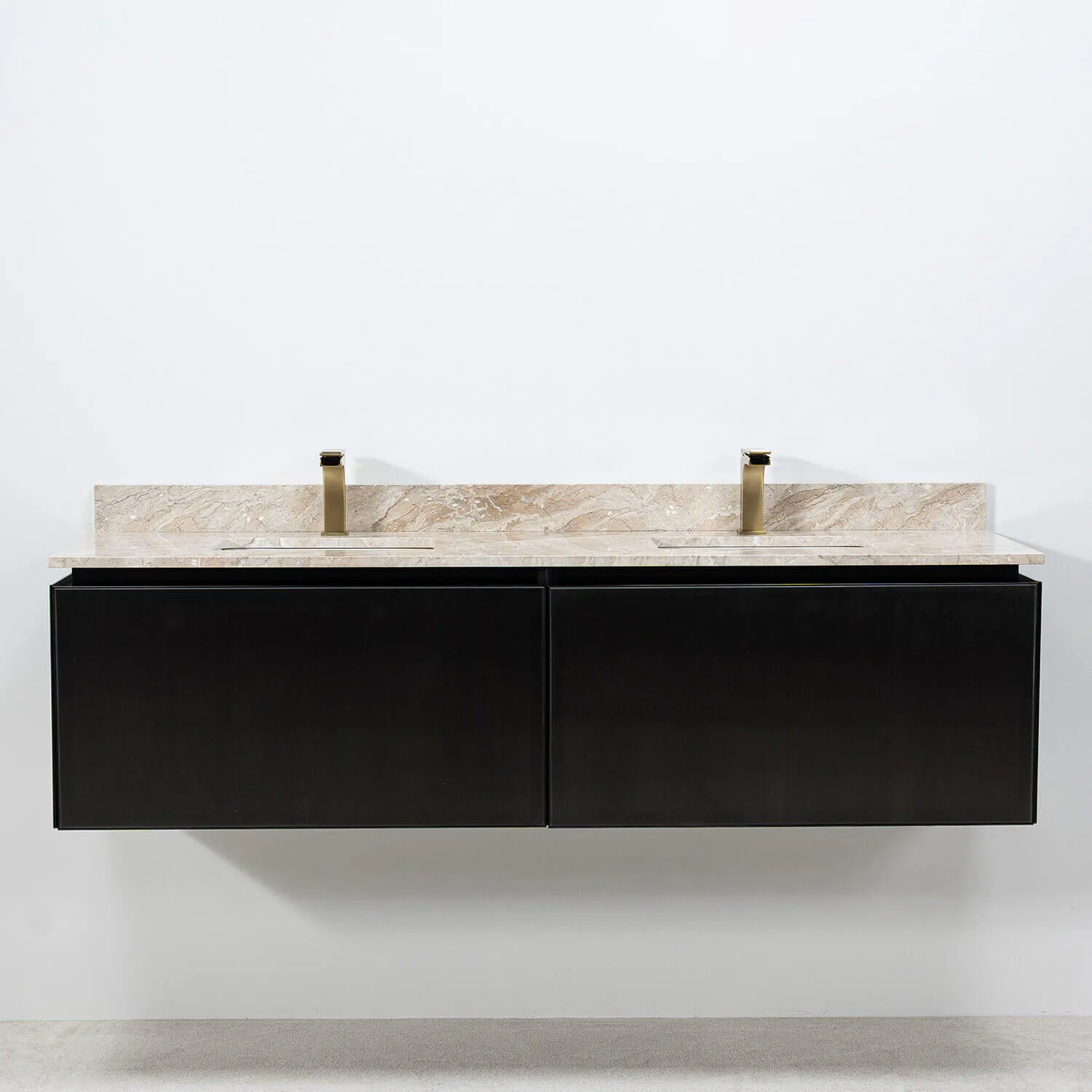 Dubbelkommod Svart Valnöt 150cm Beige Marmor - Dallas