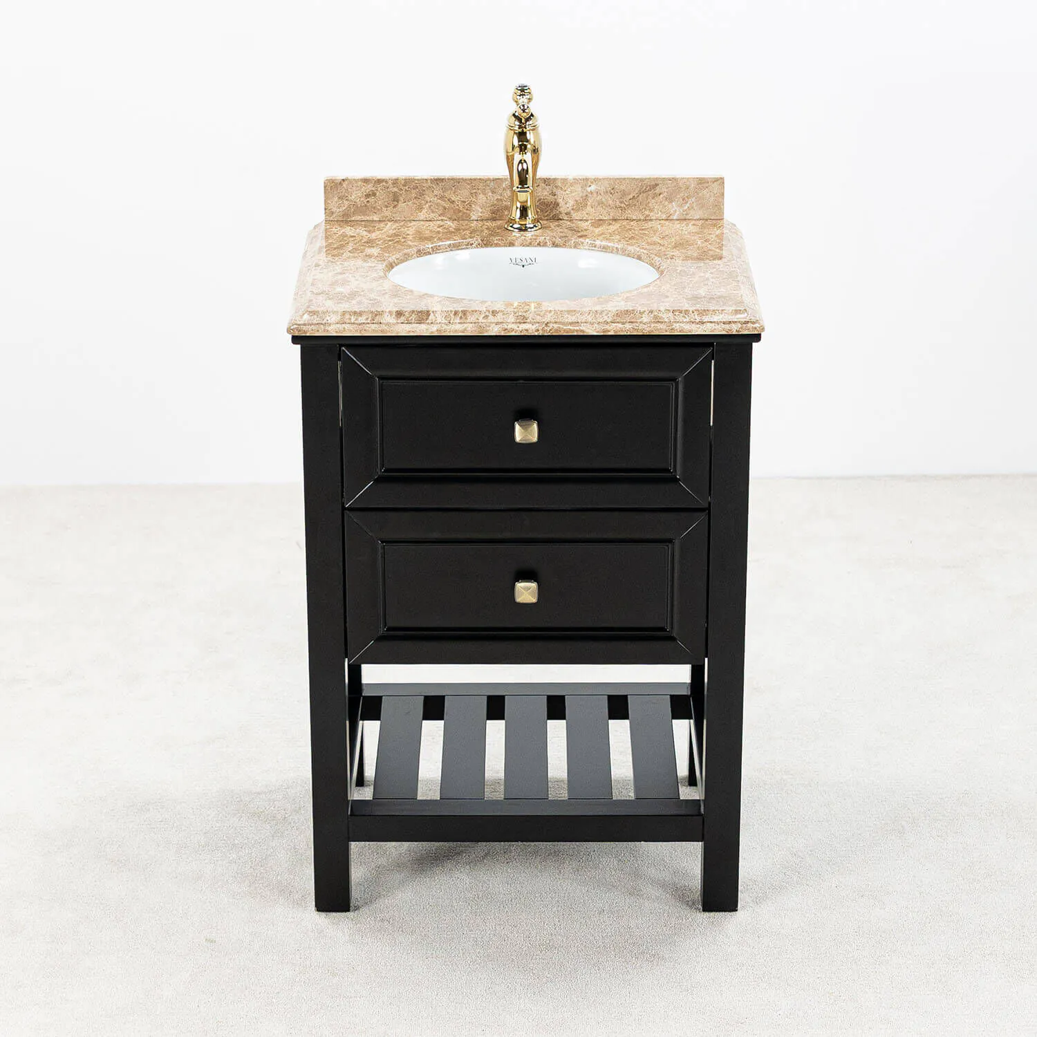 Kommod Badrum 60cm Svart Utah - Beige Marmor