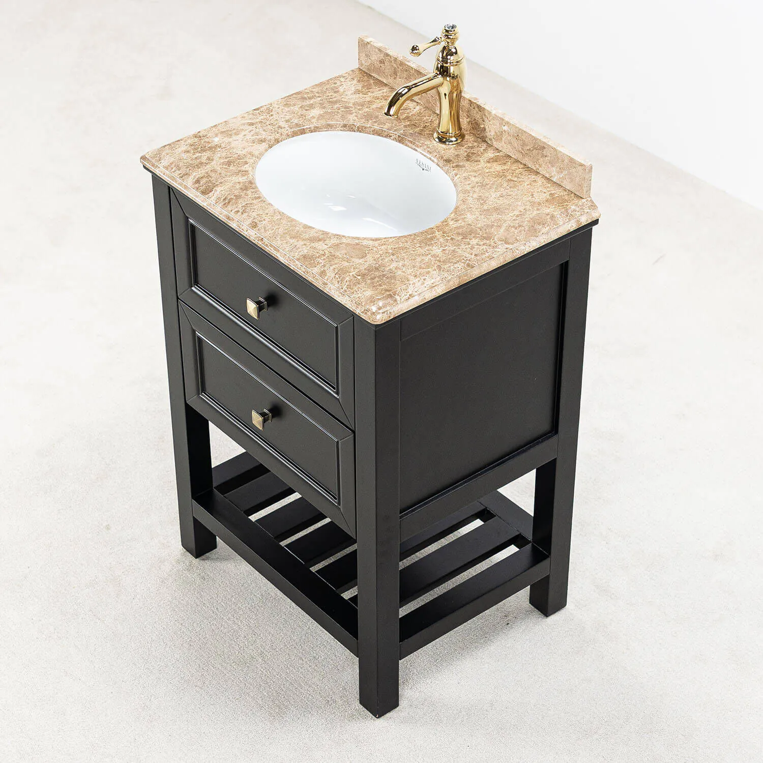 Kommod Badrum 60cm Svart Utah - Beige Marmor