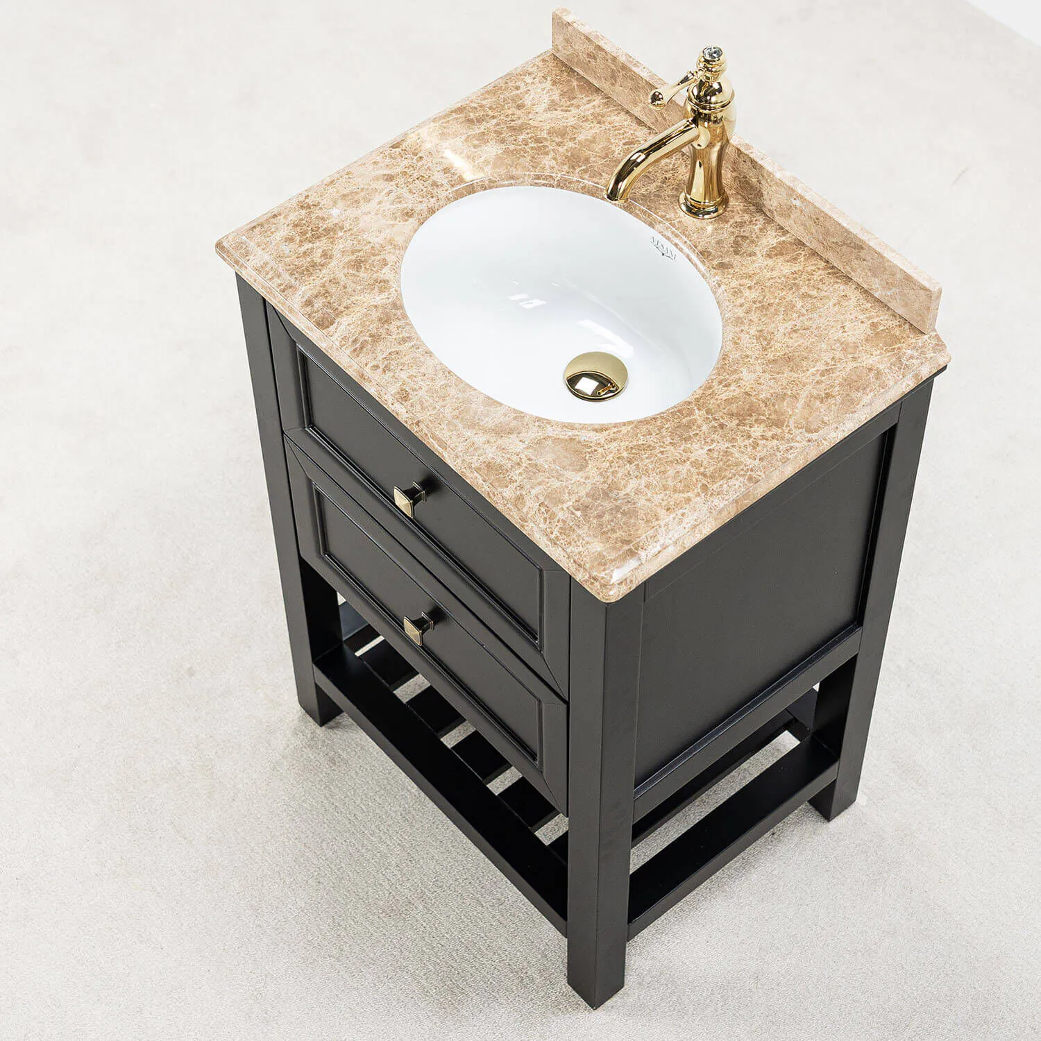 Kommod Badrum 60cm Svart Utah - Beige Marmor