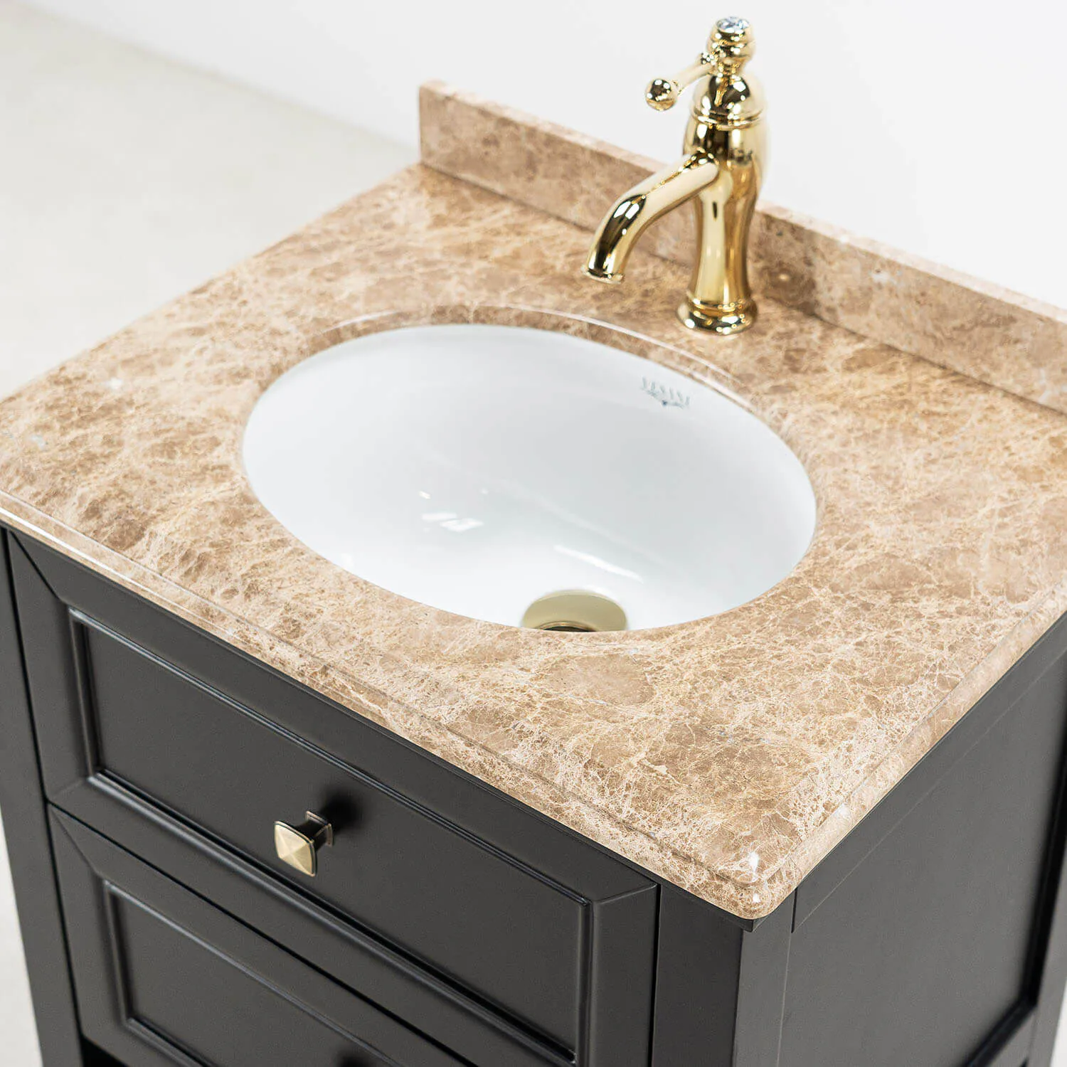Kommod Badrum 60cm Svart Utah - Beige Marmor