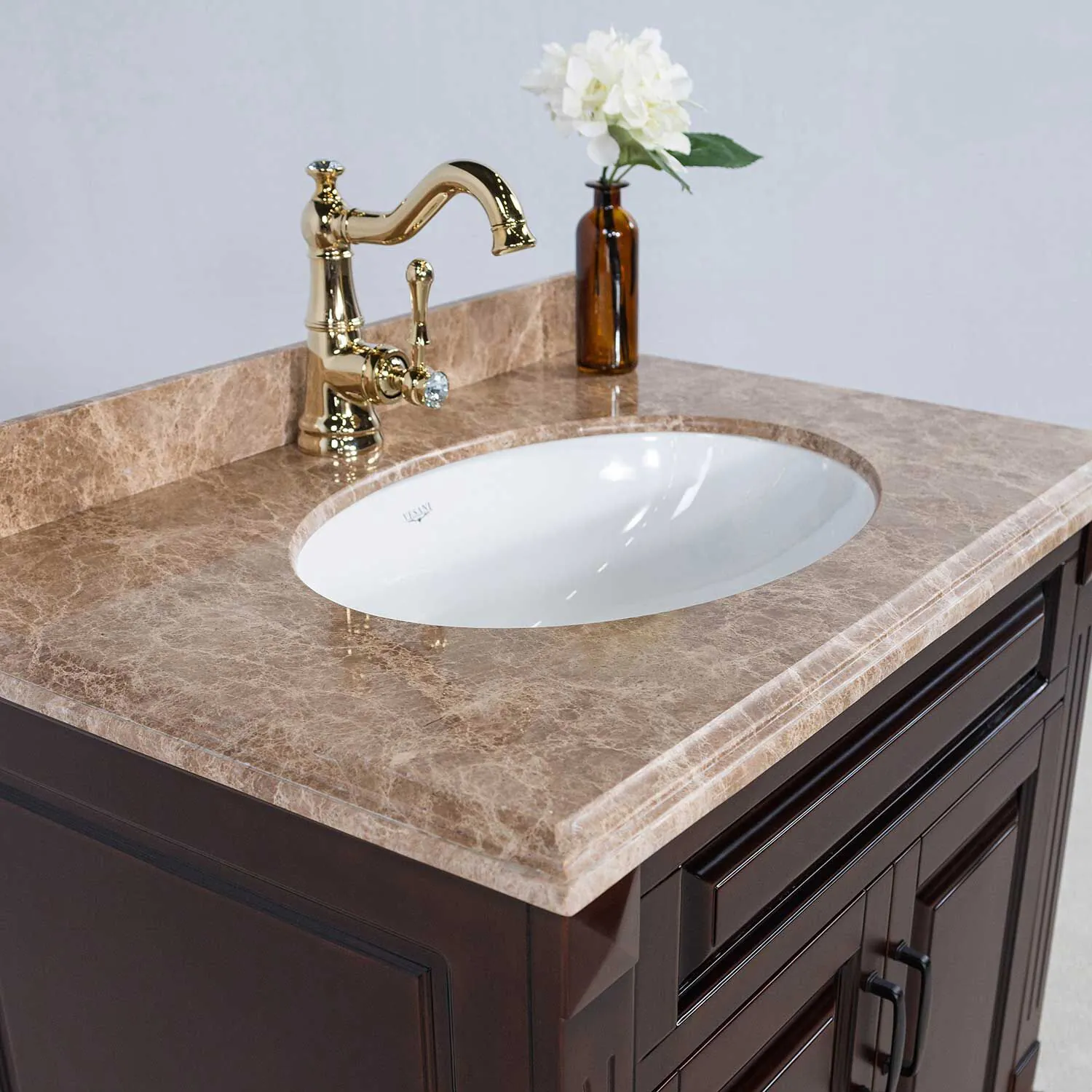 Kommod Badrum 80cm Nashville Mörkbrun - Beige Marmor