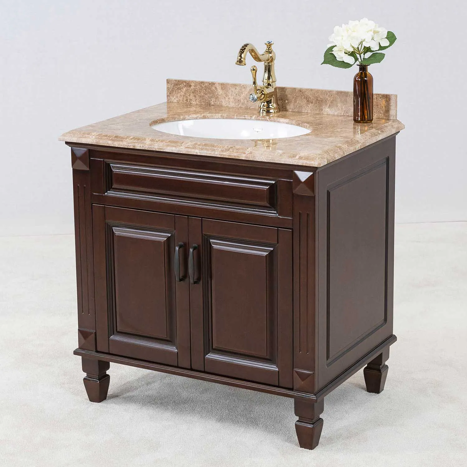 Kommod Badrum 80cm Nashville Mörkbrun - Beige Marmor