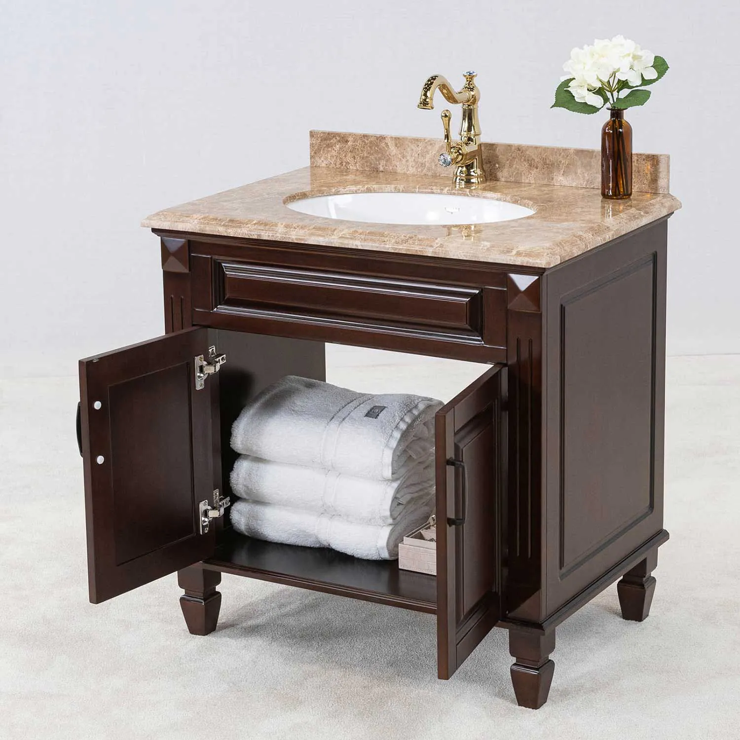 Kommod Badrum 80cm Nashville Mörkbrun - Beige Marmor