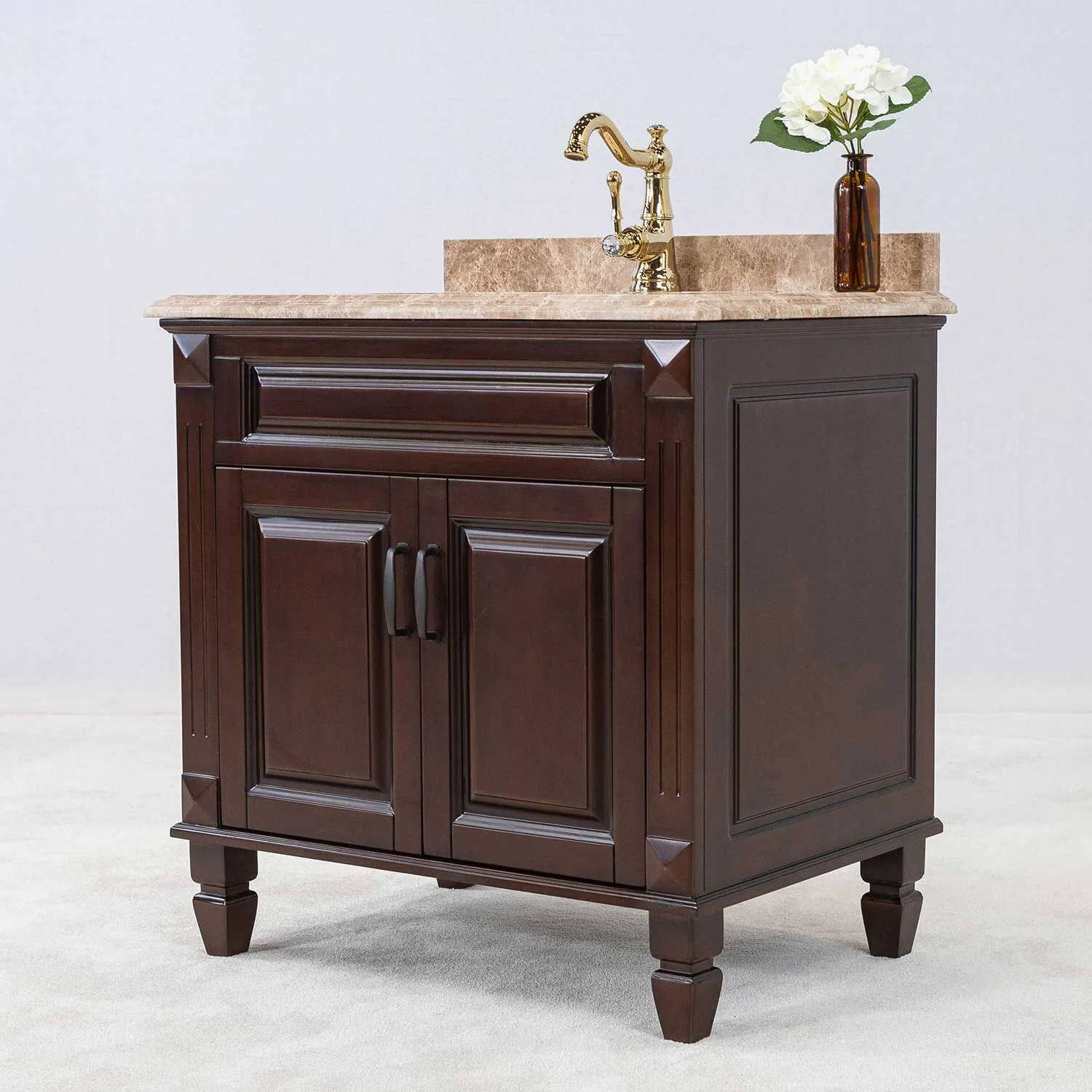 Kommod Badrum 80cm Nashville Mörkbrun - Beige Marmor