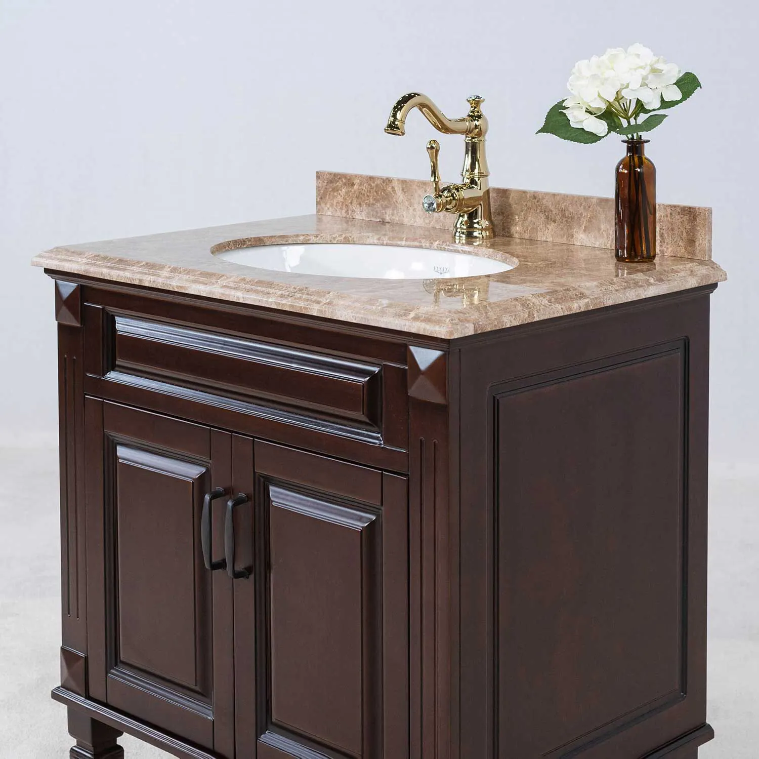 Kommod Badrum 80cm Nashville Mörkbrun - Beige Marmor