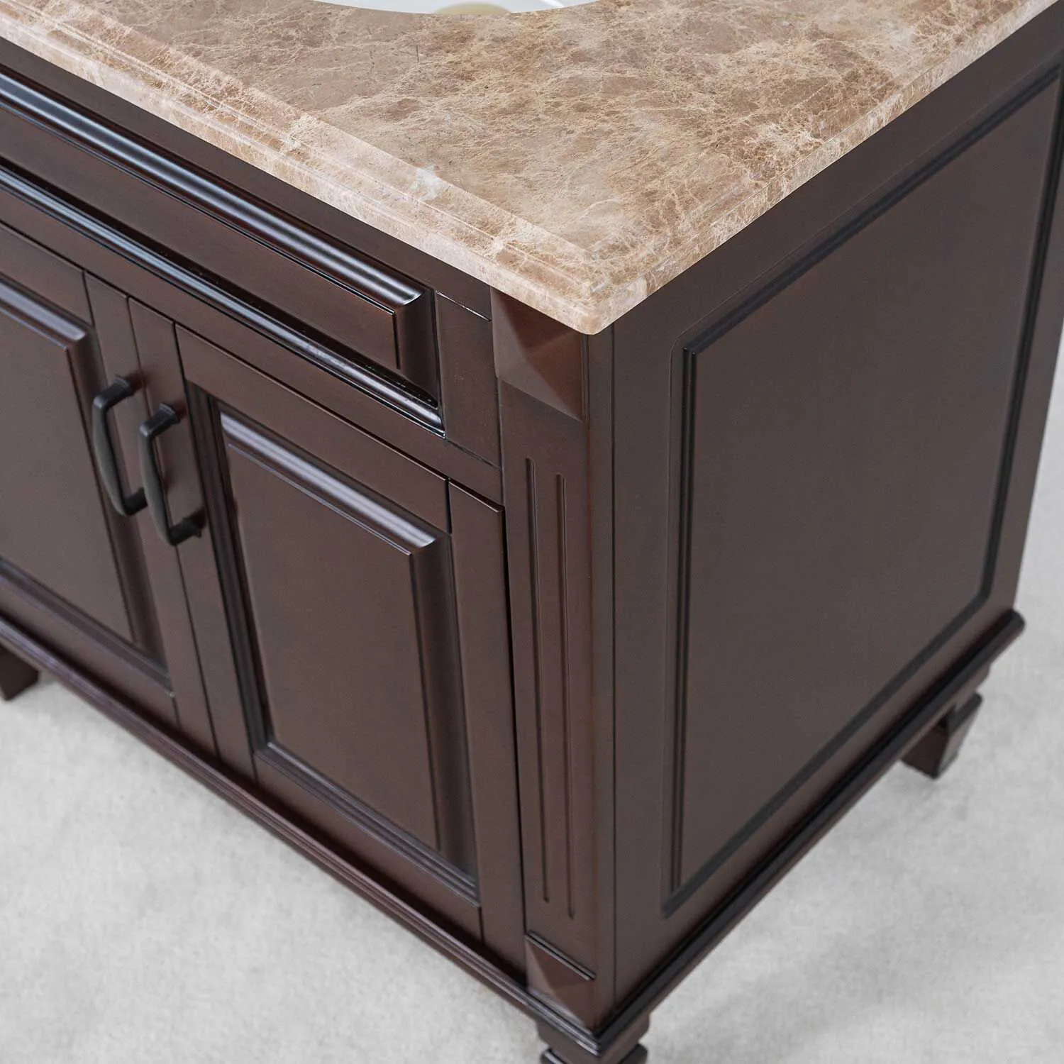 Kommod Badrum 80cm Nashville Mörkbrun - Beige Marmor
