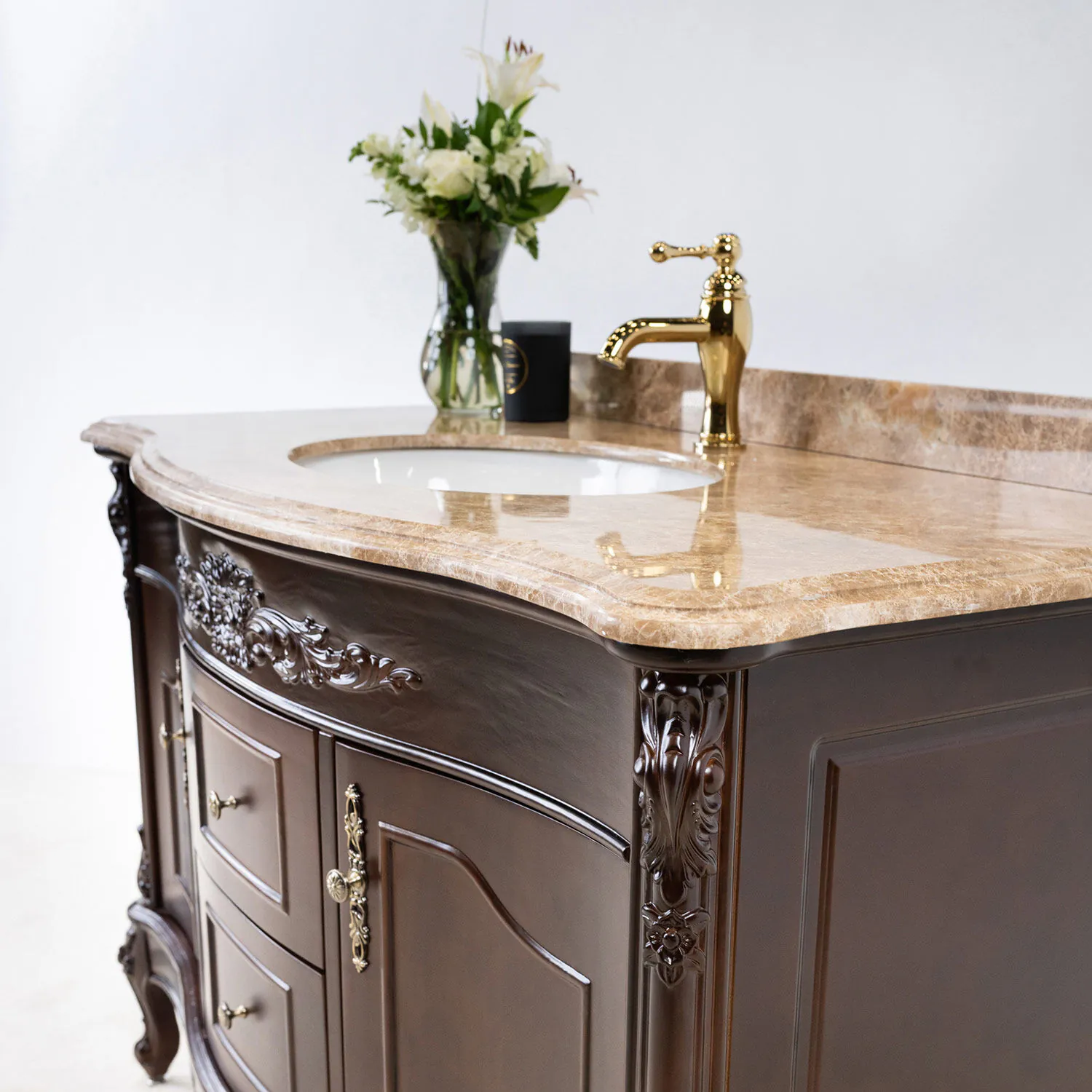 Kommod Badrum 120cm Ottawa Mörkbrun - Beige Marmor