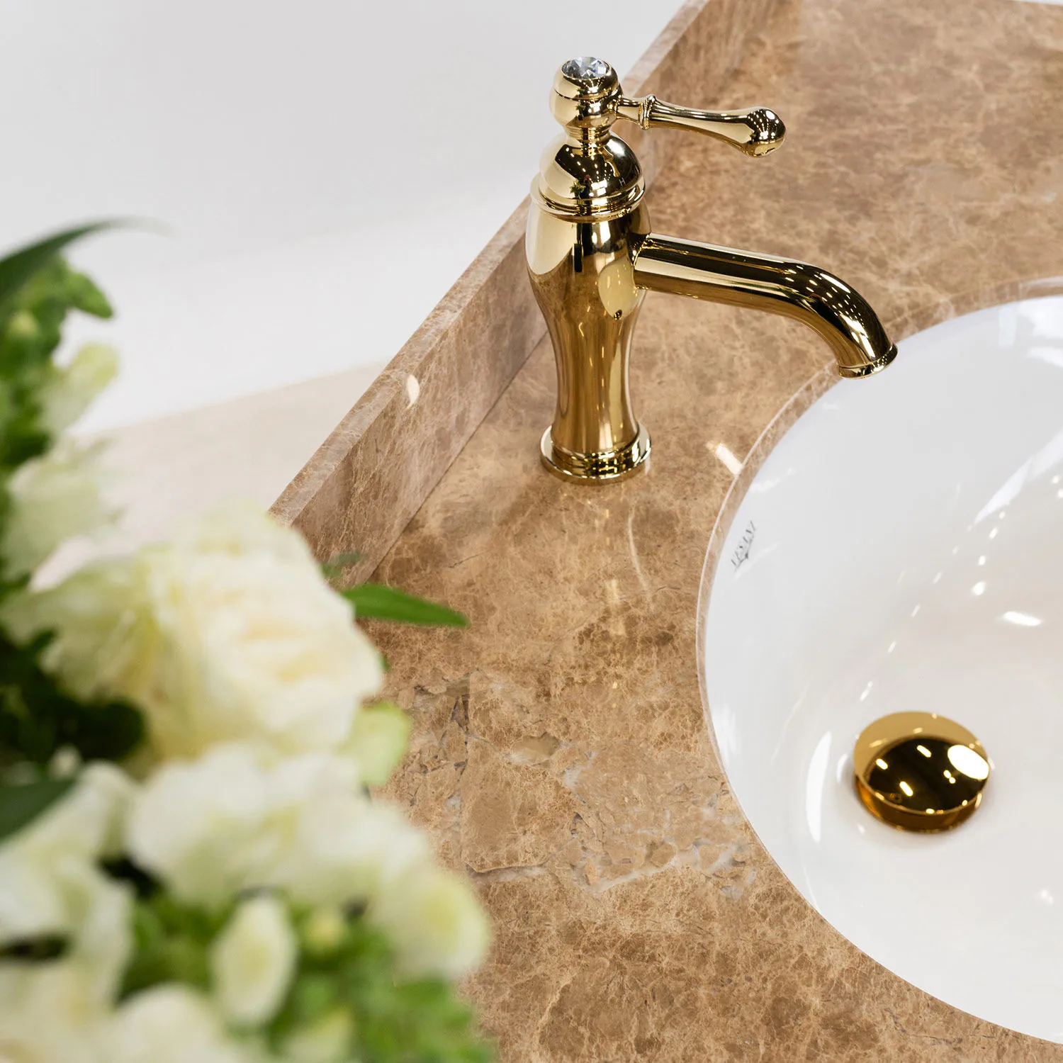 Kommod Badrum 120cm Ottawa Mörkbrun - Beige Marmor
