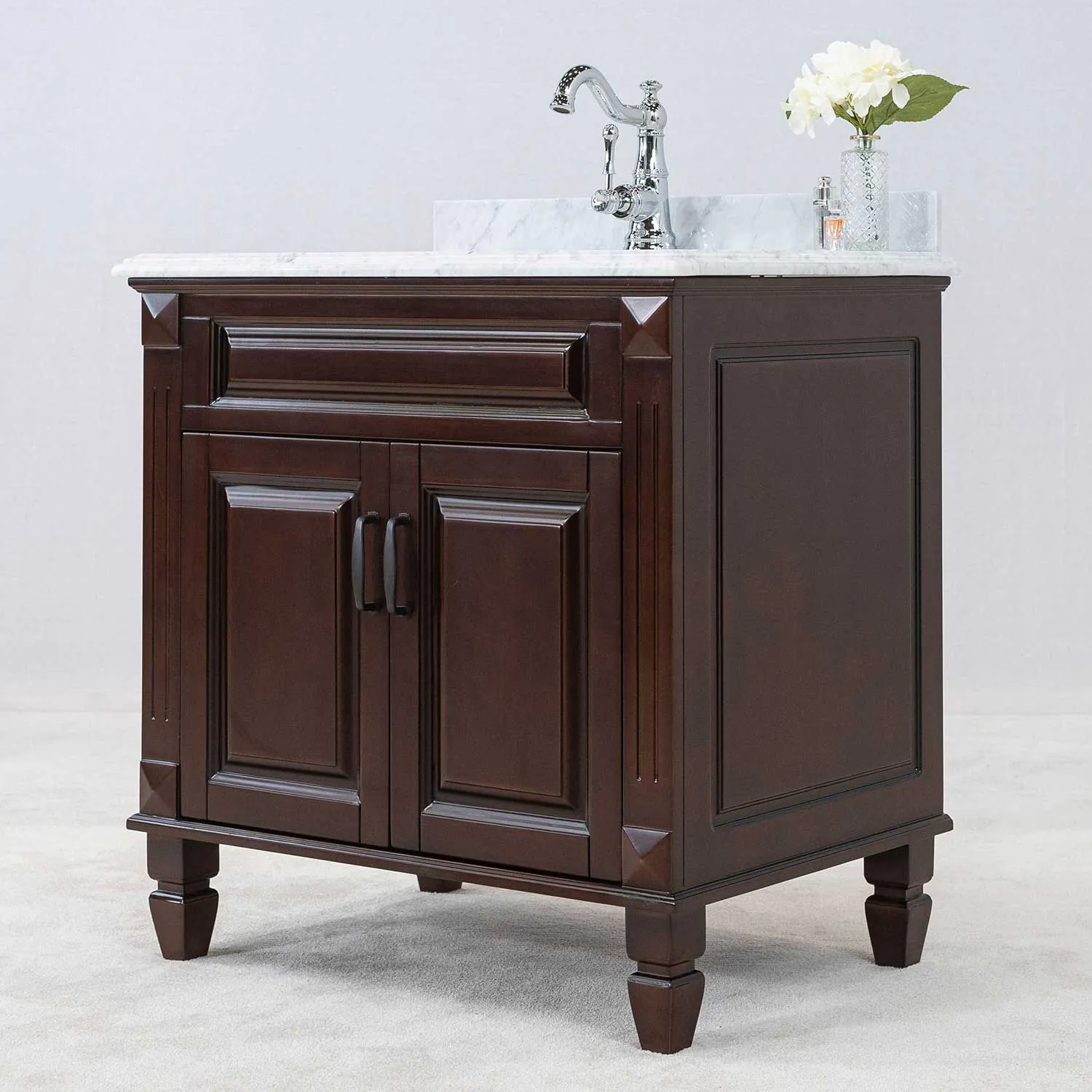 Kommod Badrum 80cm Nashville Mörkbrun - Vit Marmor