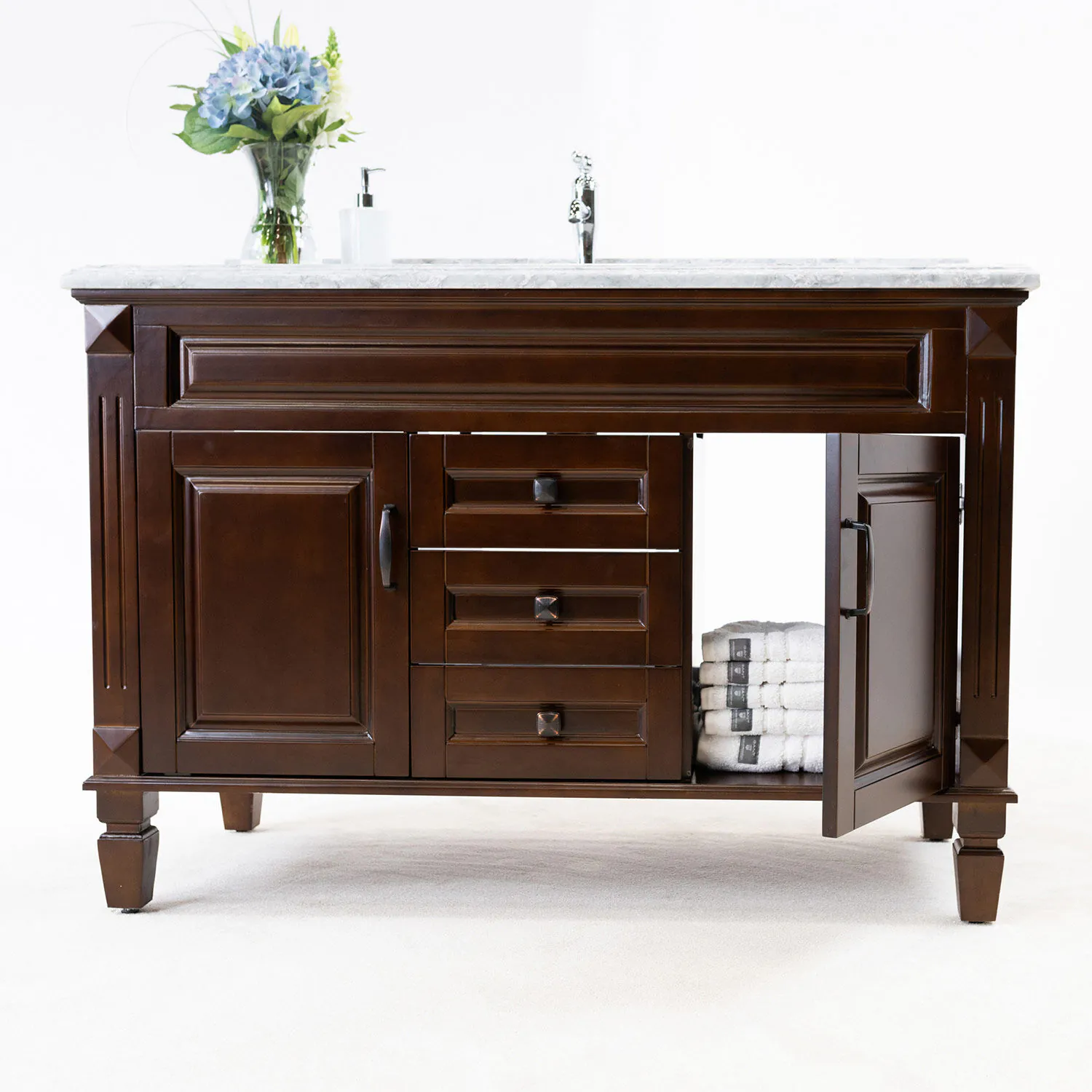 Kommod Badrum 120cm Nashville Mörkbrun - Vit Marmor