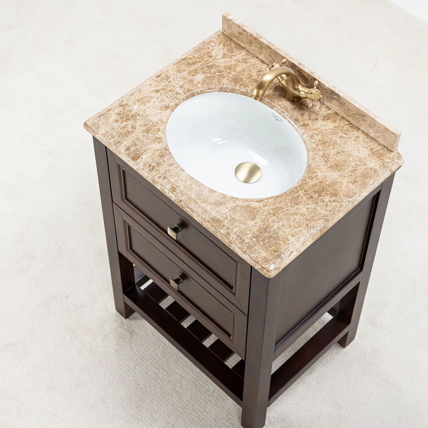 Kommod Badrum 60cm Brun Utah - Beige Marmor