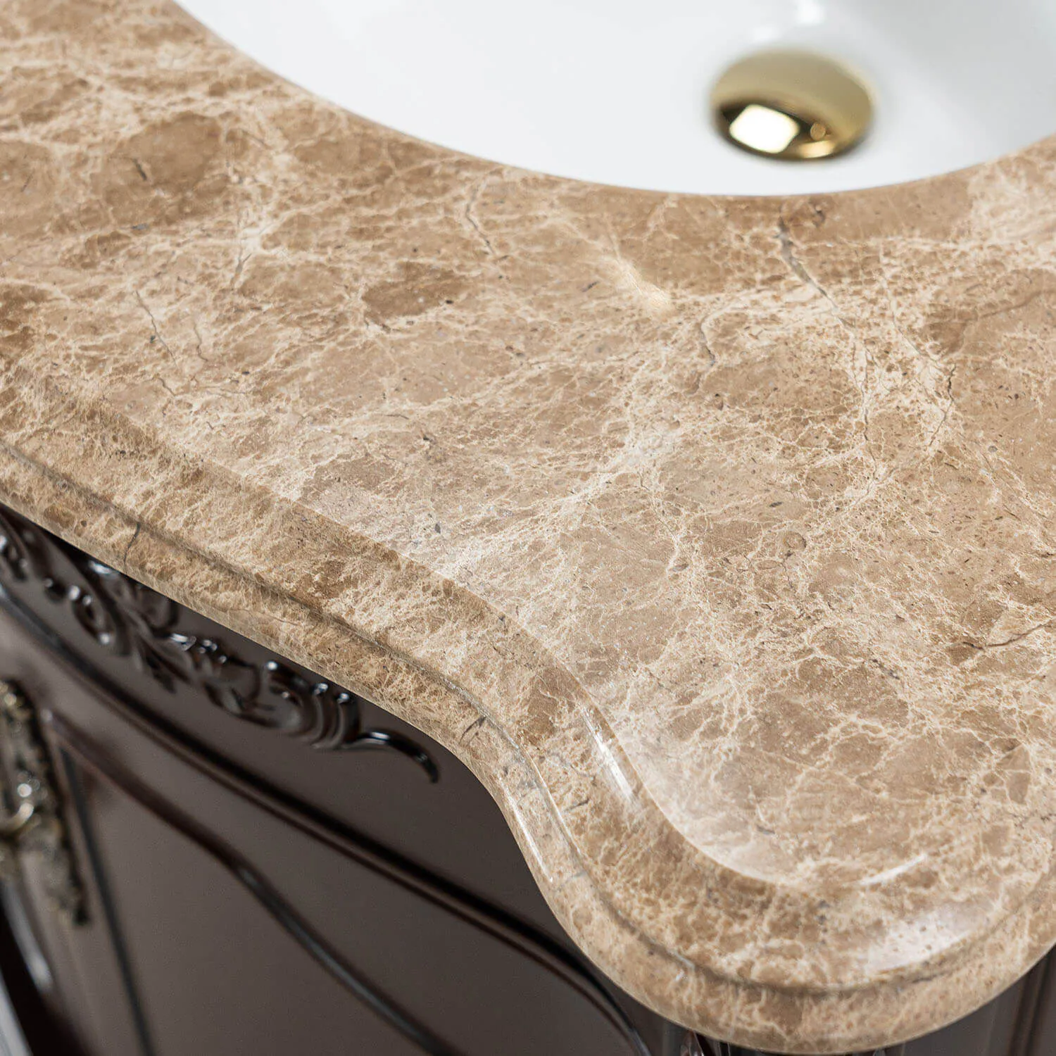 Kommod Badrum 80cm Ottawa Mörkbrun - Beige Marmor