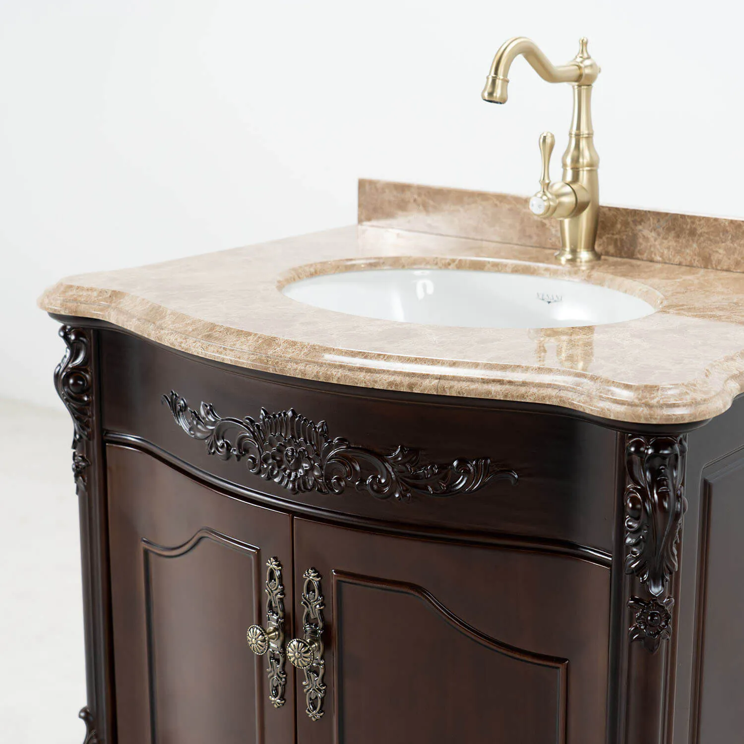 Kommod Badrum 80cm Ottawa Mörkbrun - Beige Marmor