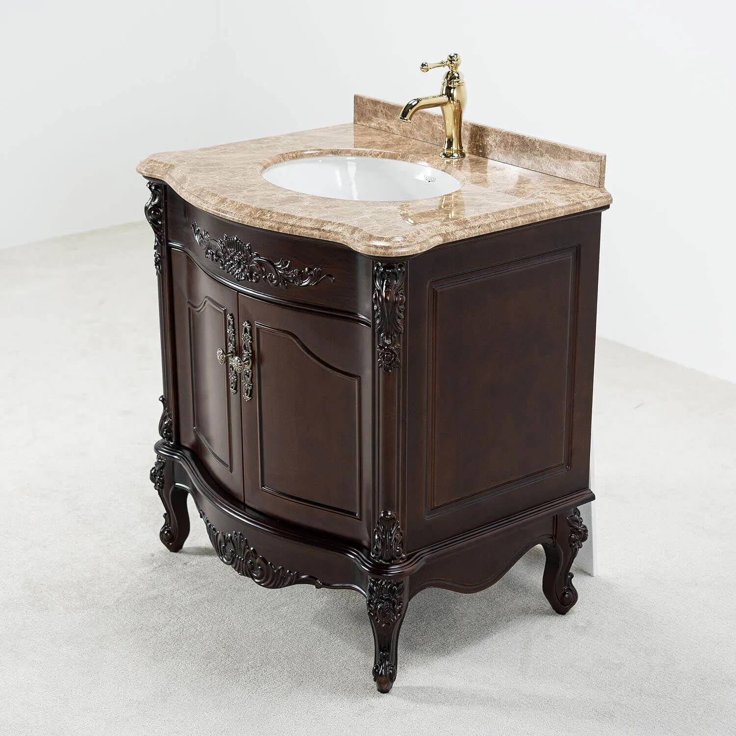 Kommod Badrum 80cm Ottawa Mörkbrun - Beige Marmor
