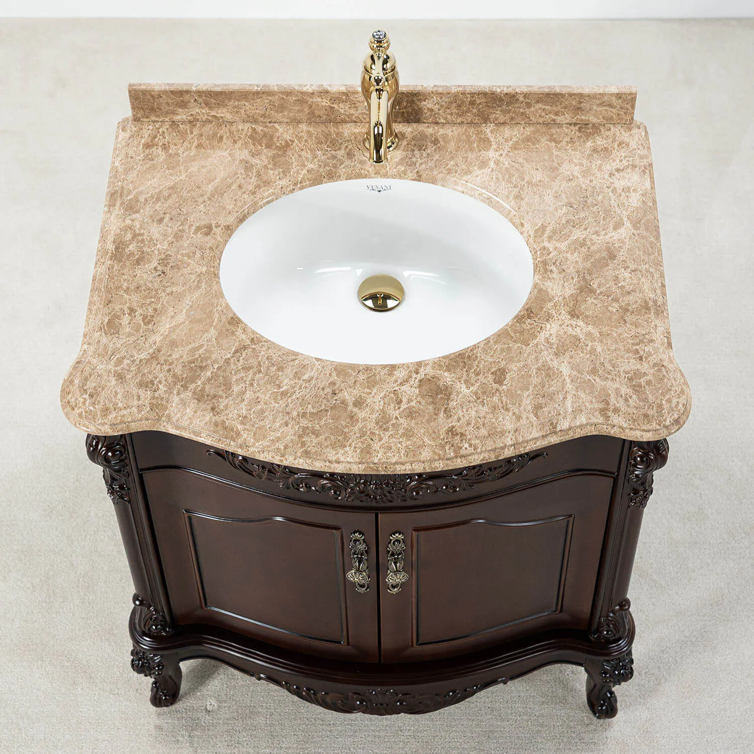 Kommod Badrum 80cm Ottawa Mörkbrun - Beige Marmor