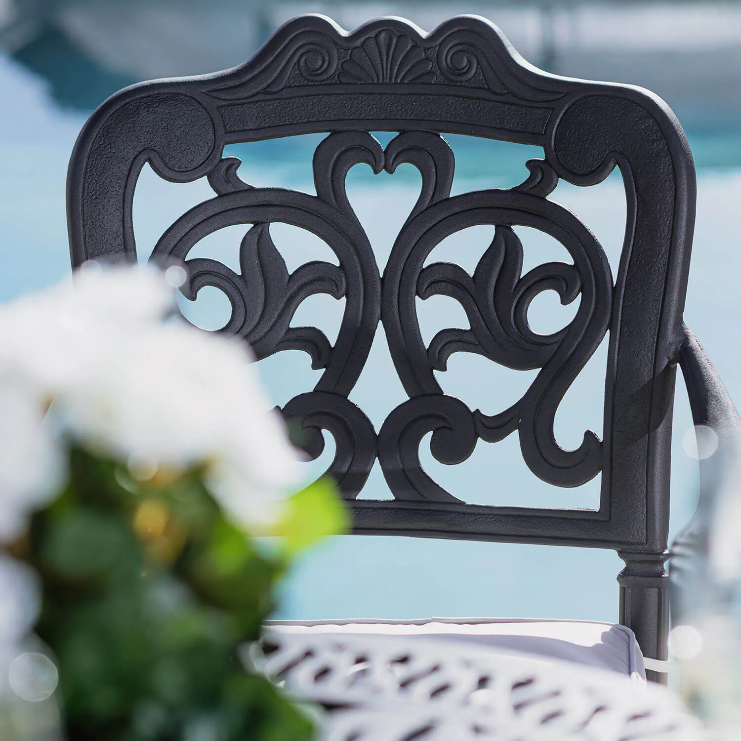 Caféset 4 Stolar Svart Aluminium - Toscana Ø90cm