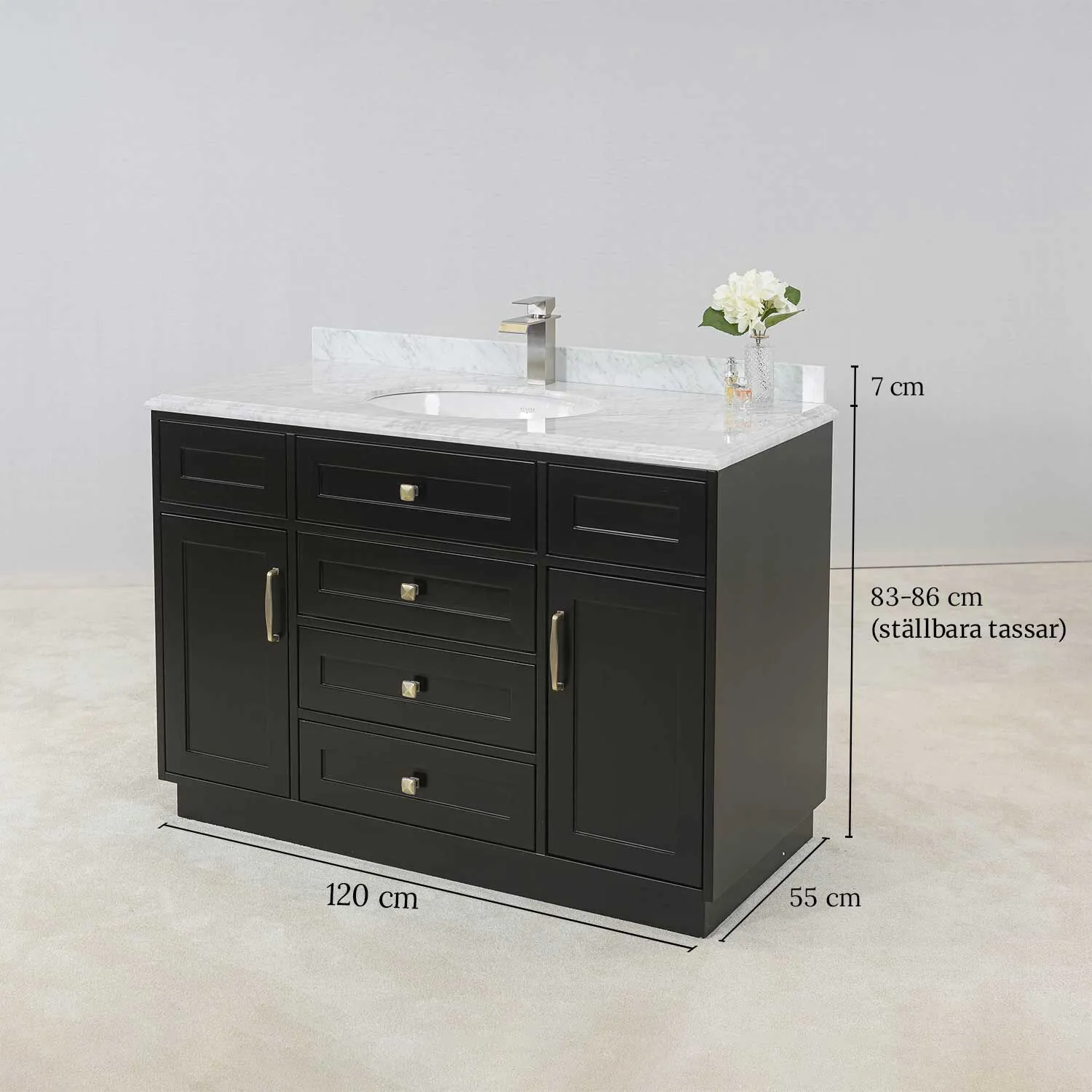 Kommod Badrum 120cm Colorado Svart - Vit Marmor