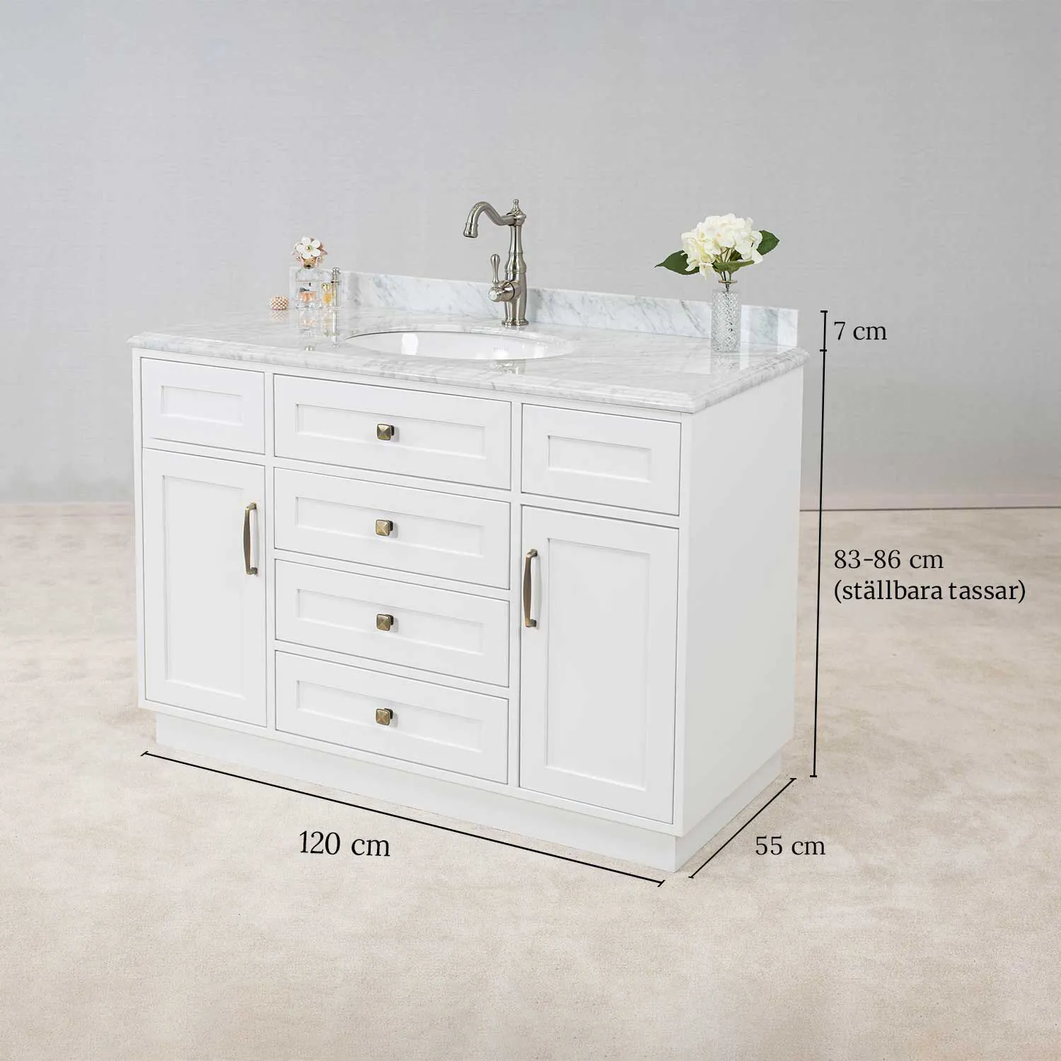 Kommod Badrum 120cm Colorado Vit - Vit Marmor