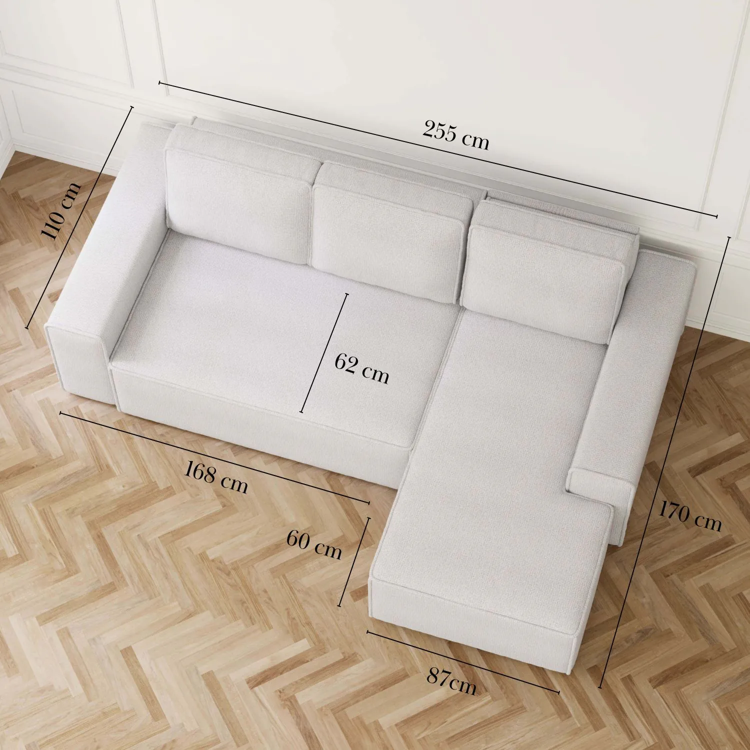 Bäddsoffa Divan Höger 255cm Ivory - Sydney