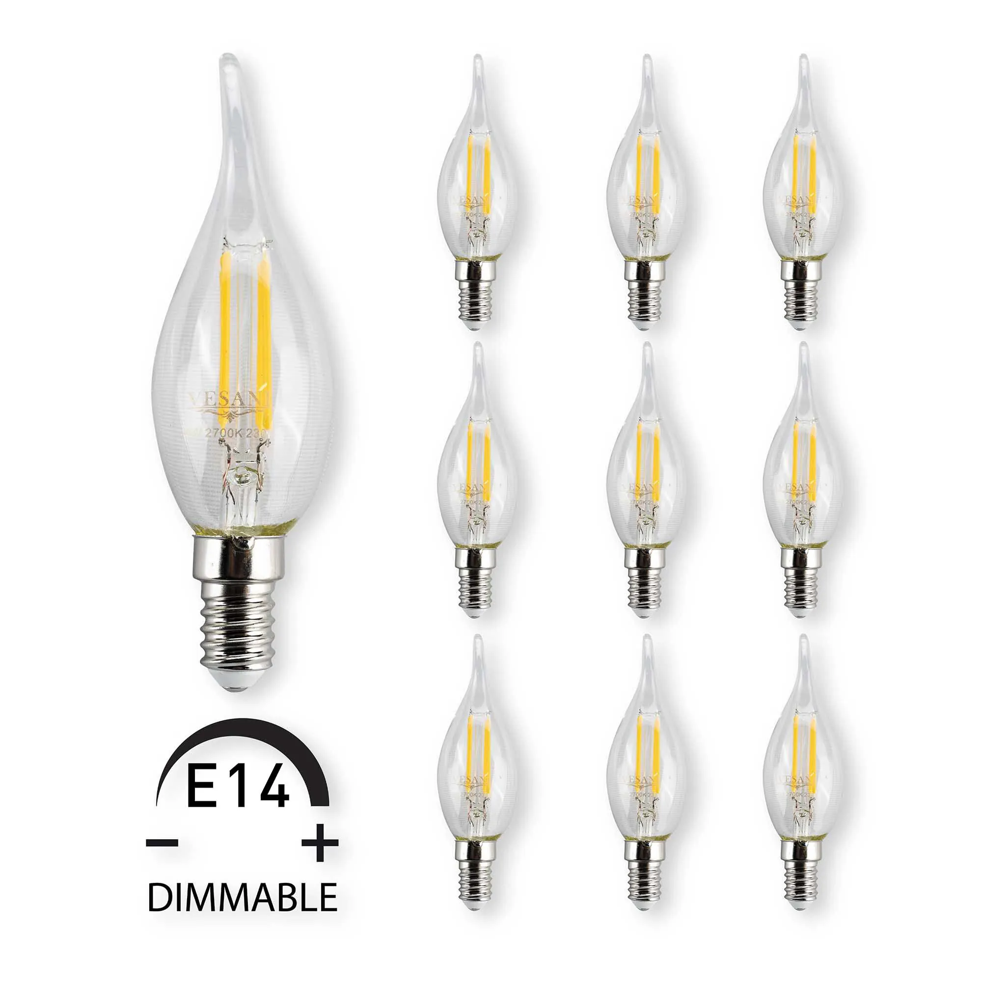 E14 LED Kronljus 4W Böjd Topp Dimbar - 10pack