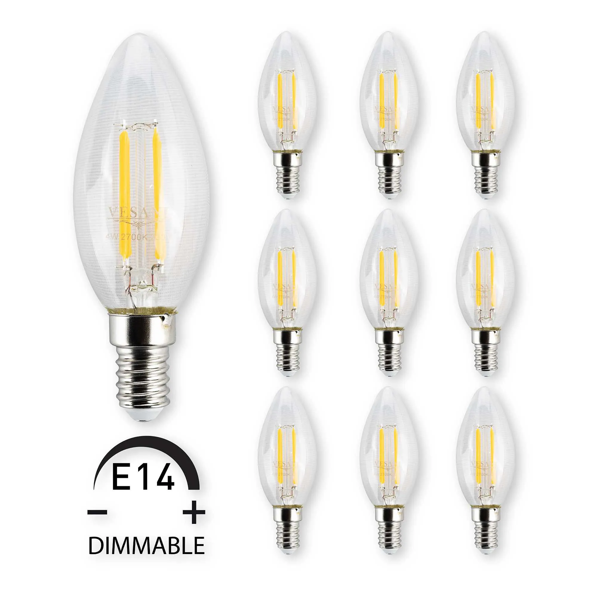 E14 LED Kronljus 4W Varmvit 2700k Dimbar - 10pack