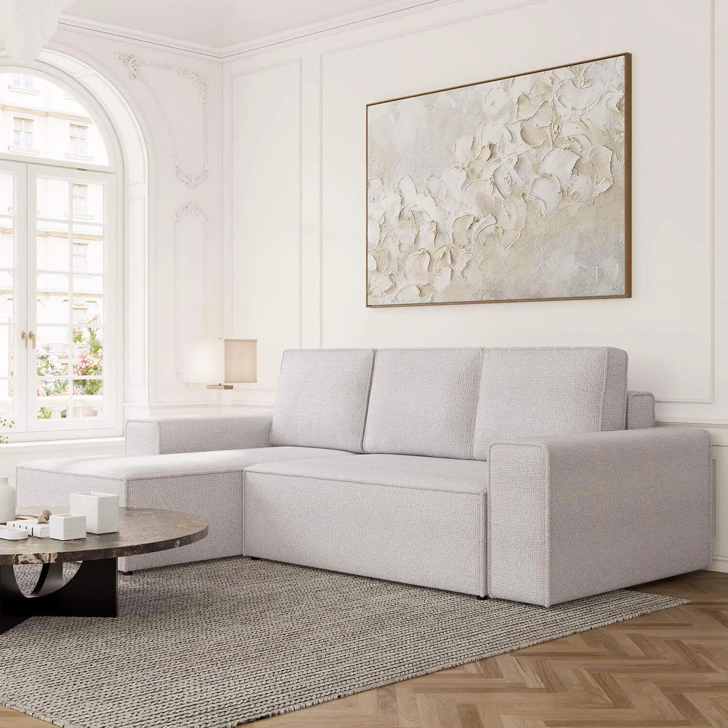 Bäddsoffa Divan Vänster 255cm Ivory - Sydney