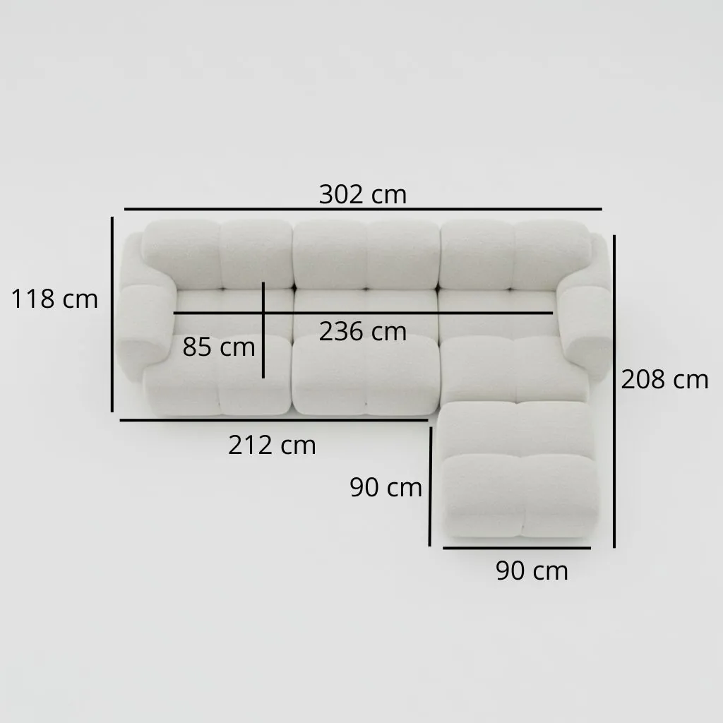 Divansoffa Höger Vit Boucle 302cm - Paris