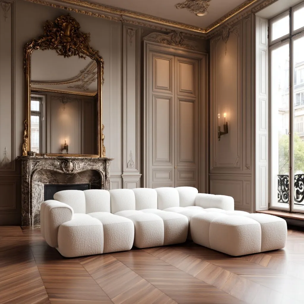 Divansoffa Höger Vit Boucle 302cm - Paris