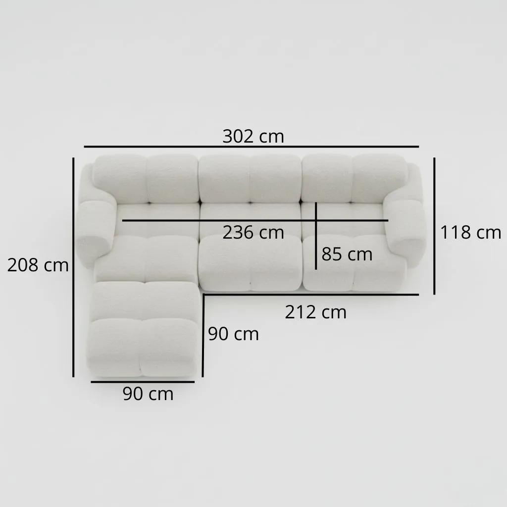 Divansoffa Vänster Vit Boucle 302cm - Paris