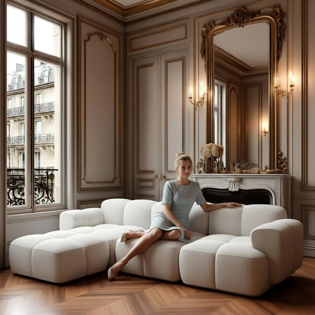 Divansoffa Vänster Vit Boucle 302cm - Paris