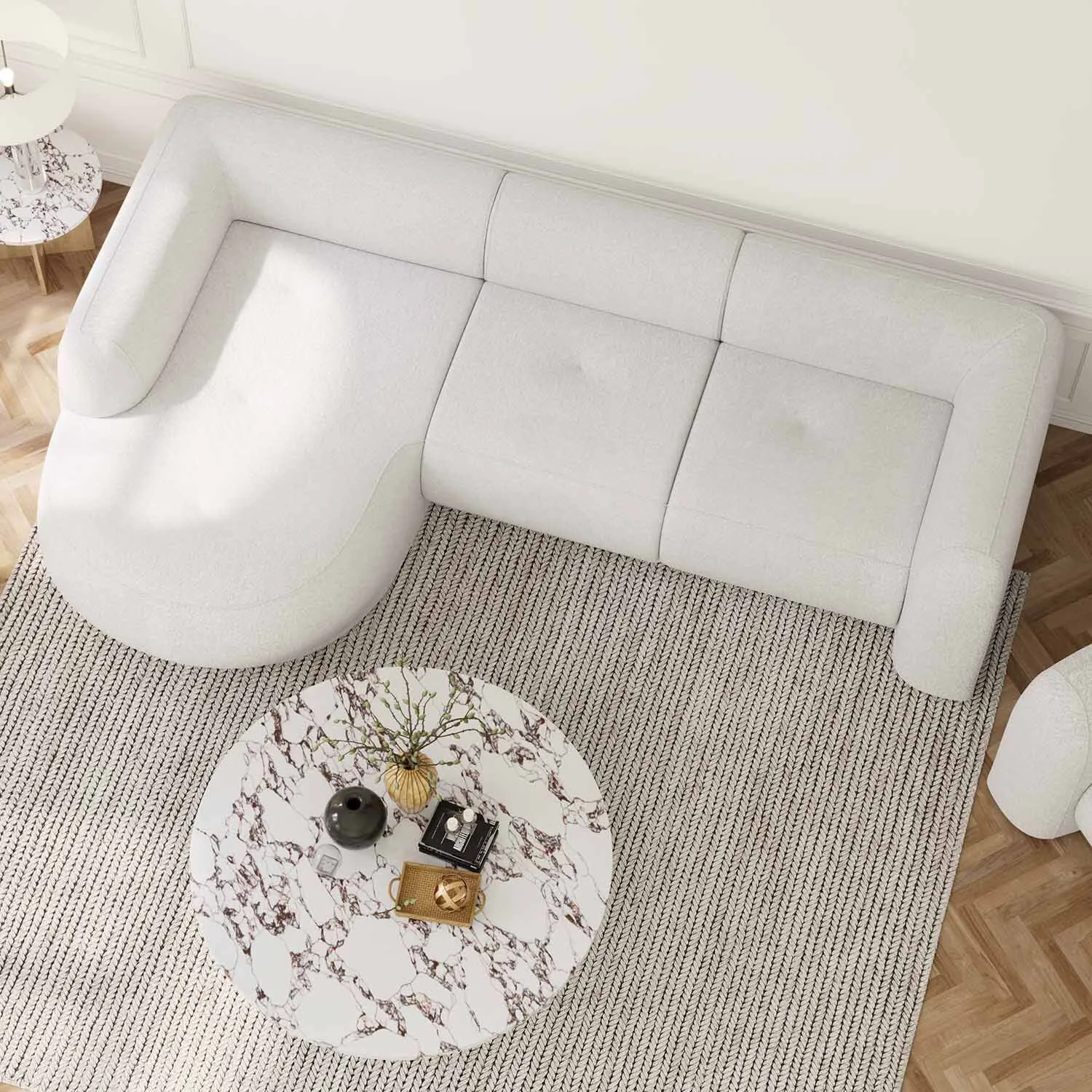 Divansoffa 294cm Vänster Vit Boucle - Bel Air
