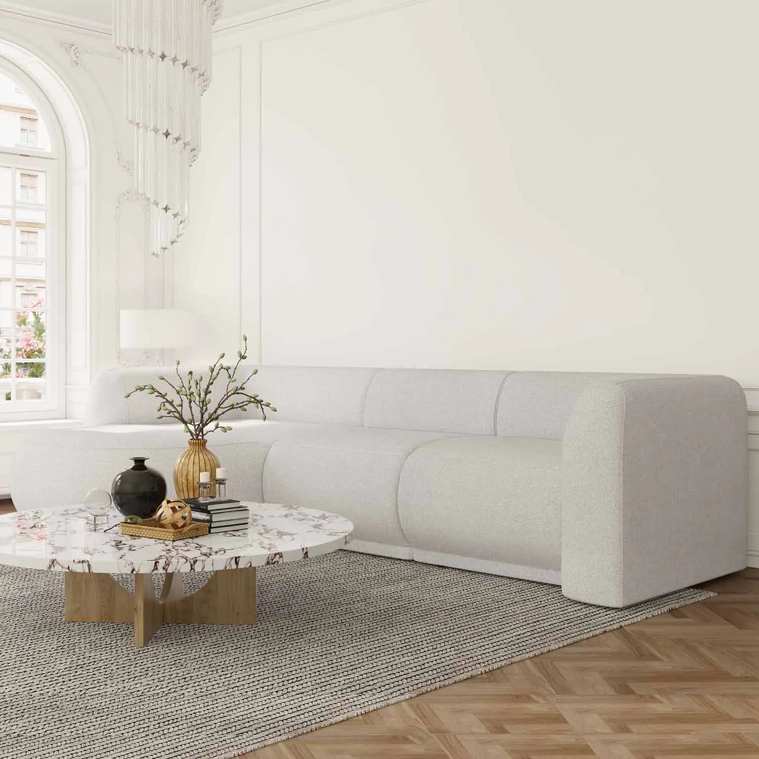 Divansoffa 294cm Vänster Vit Boucle - Bel Air