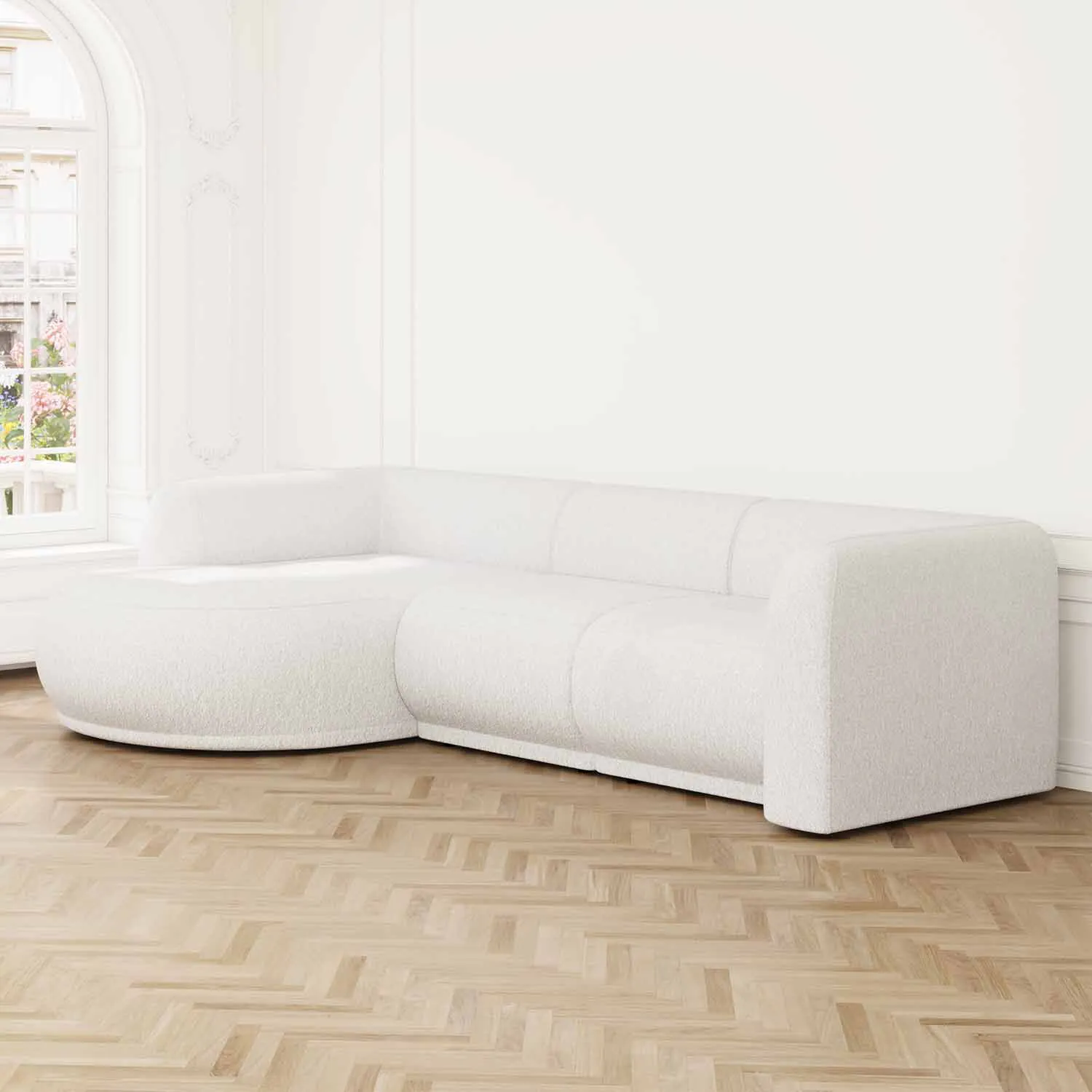 Divansoffa 294cm Vänster Vit Boucle - Bel Air