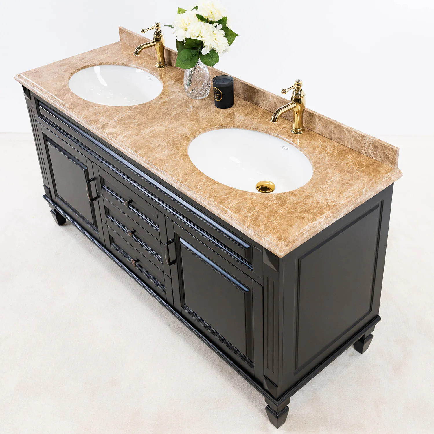 Dubbelhandfat Kommod 160cm Nashville Svart - Beige Marmor