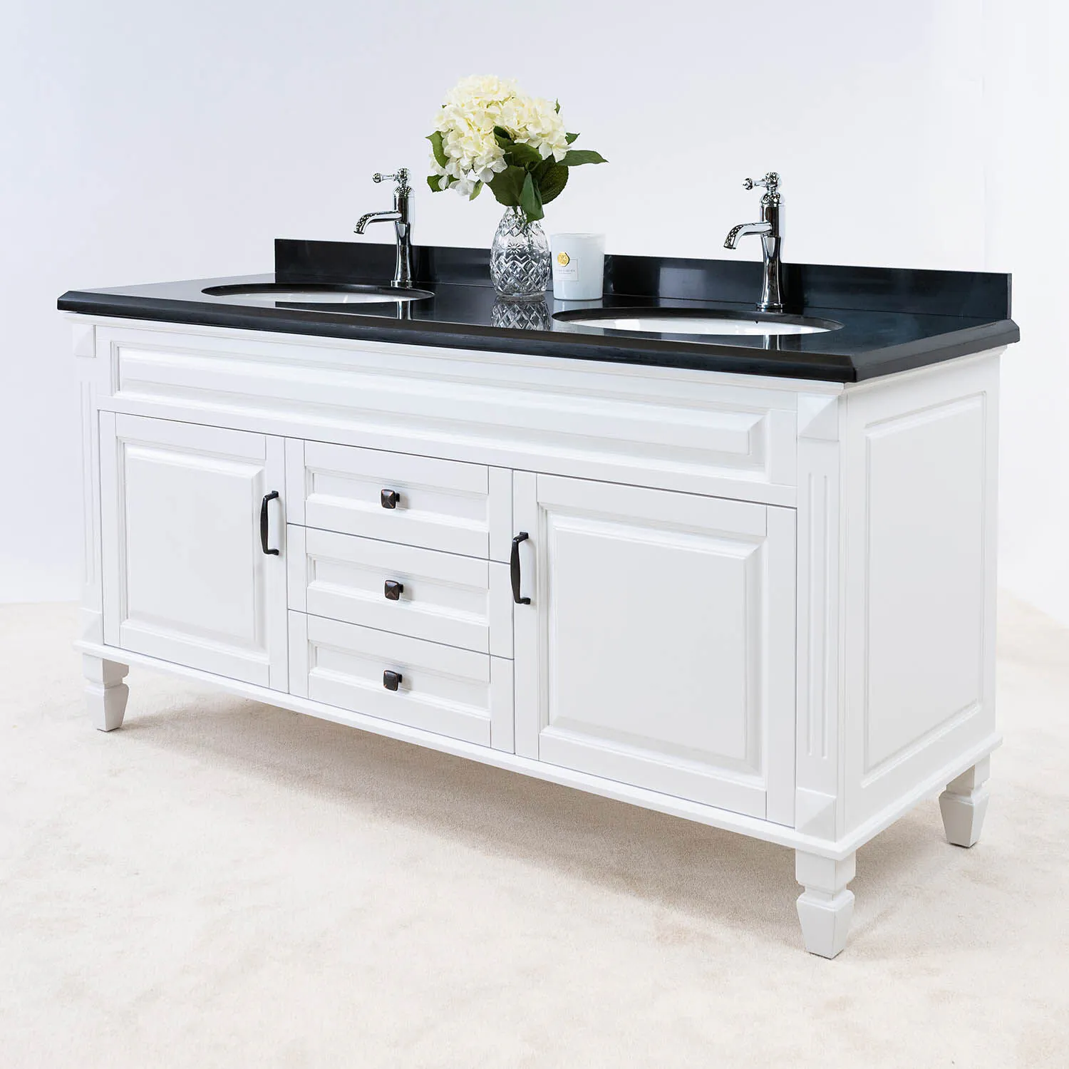 Dubbelhandfat Kommod 160cm Nashville Vit - Svart Granit