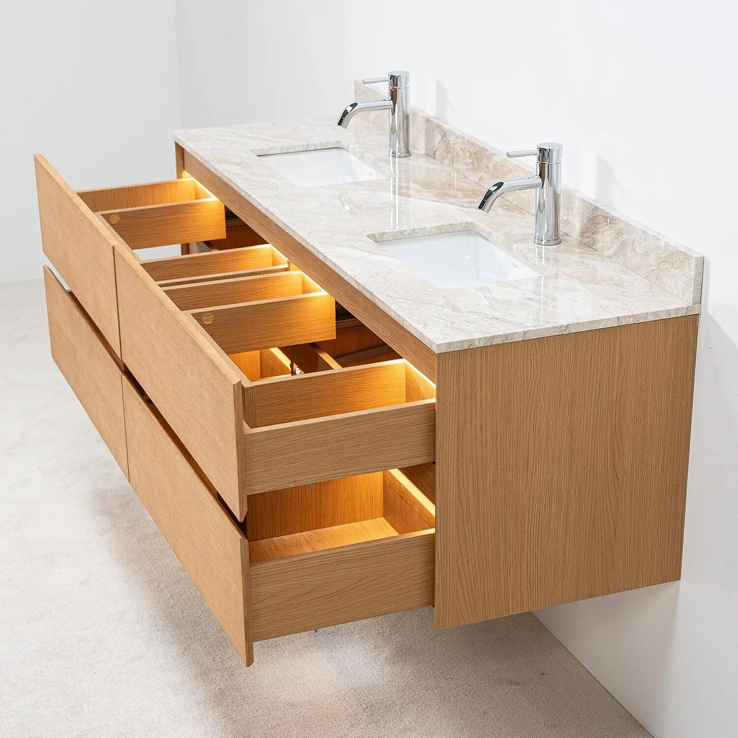 Dubbelkommod Ek 150cm Beige Marmor - Marstrand
