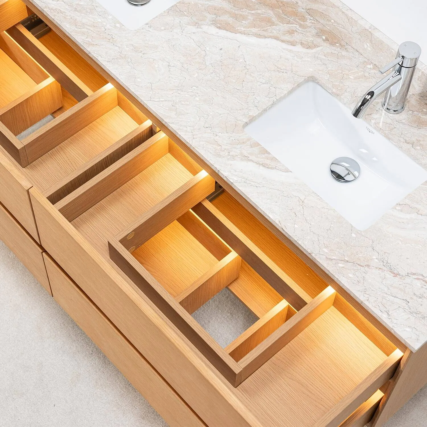 Dubbelkommod Ek 150cm Beige Marmor - Marstrand