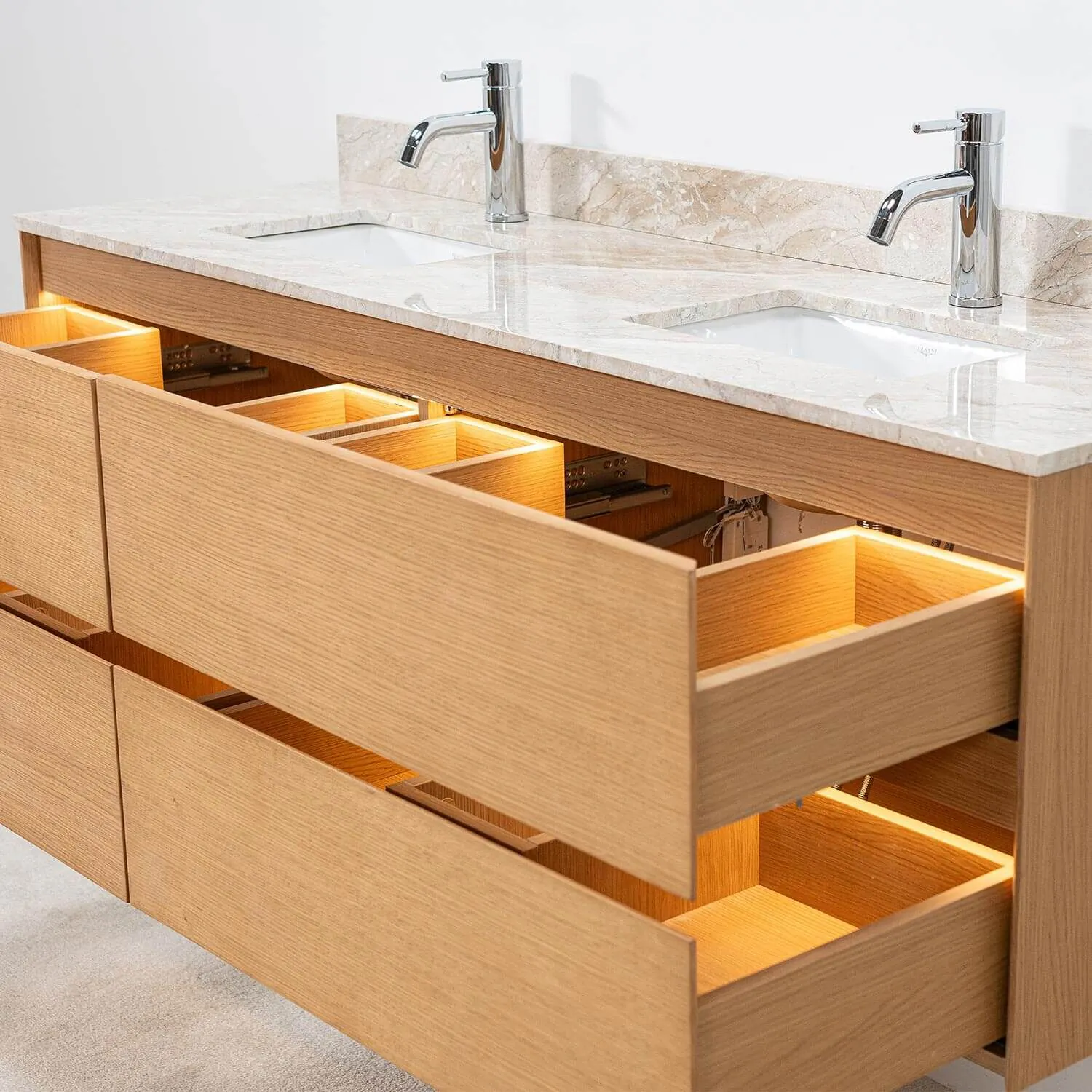 Dubbelkommod Ek 150cm Beige Marmor - Marstrand