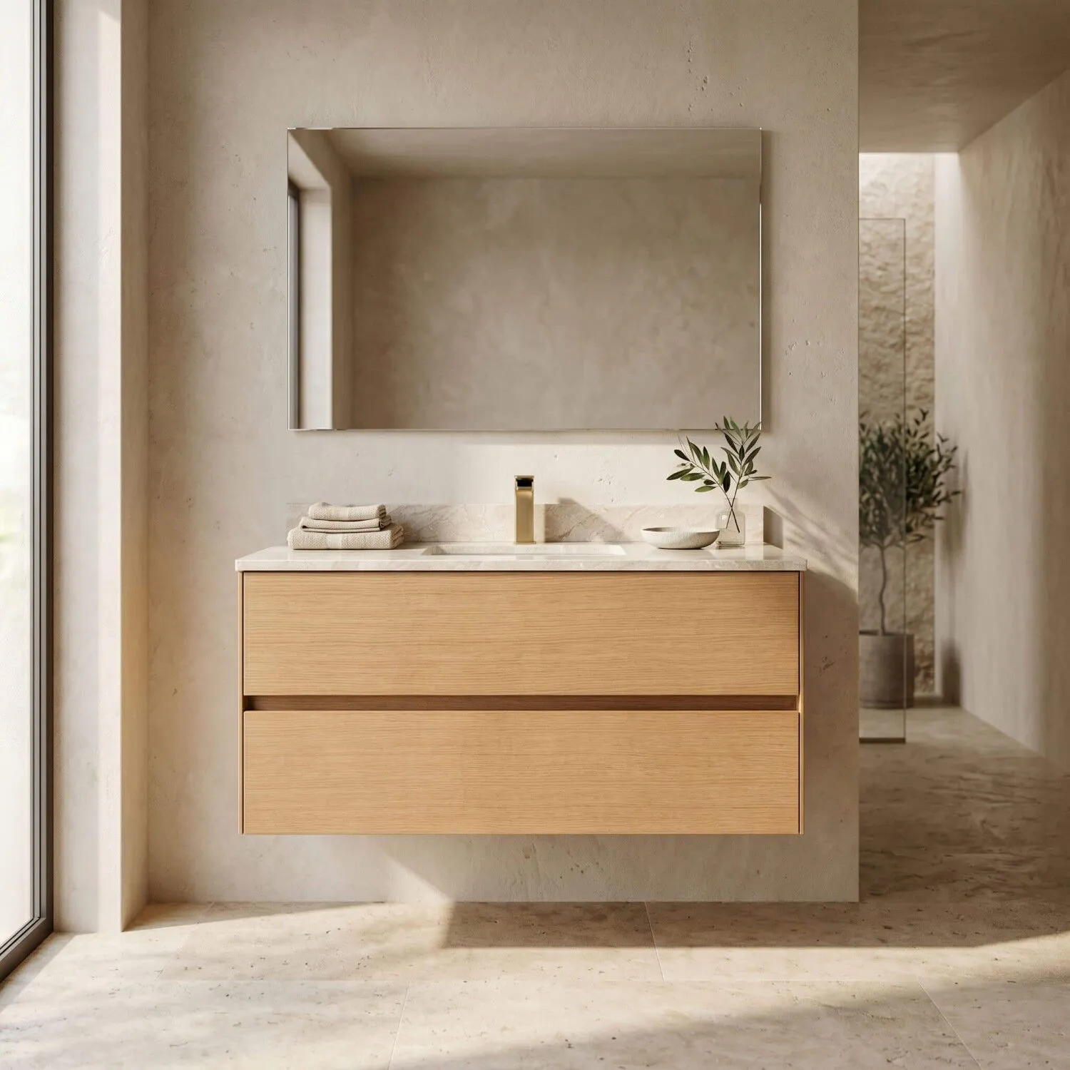 Badrumskommod Ek 100cm Beige Marmor - Marstrand