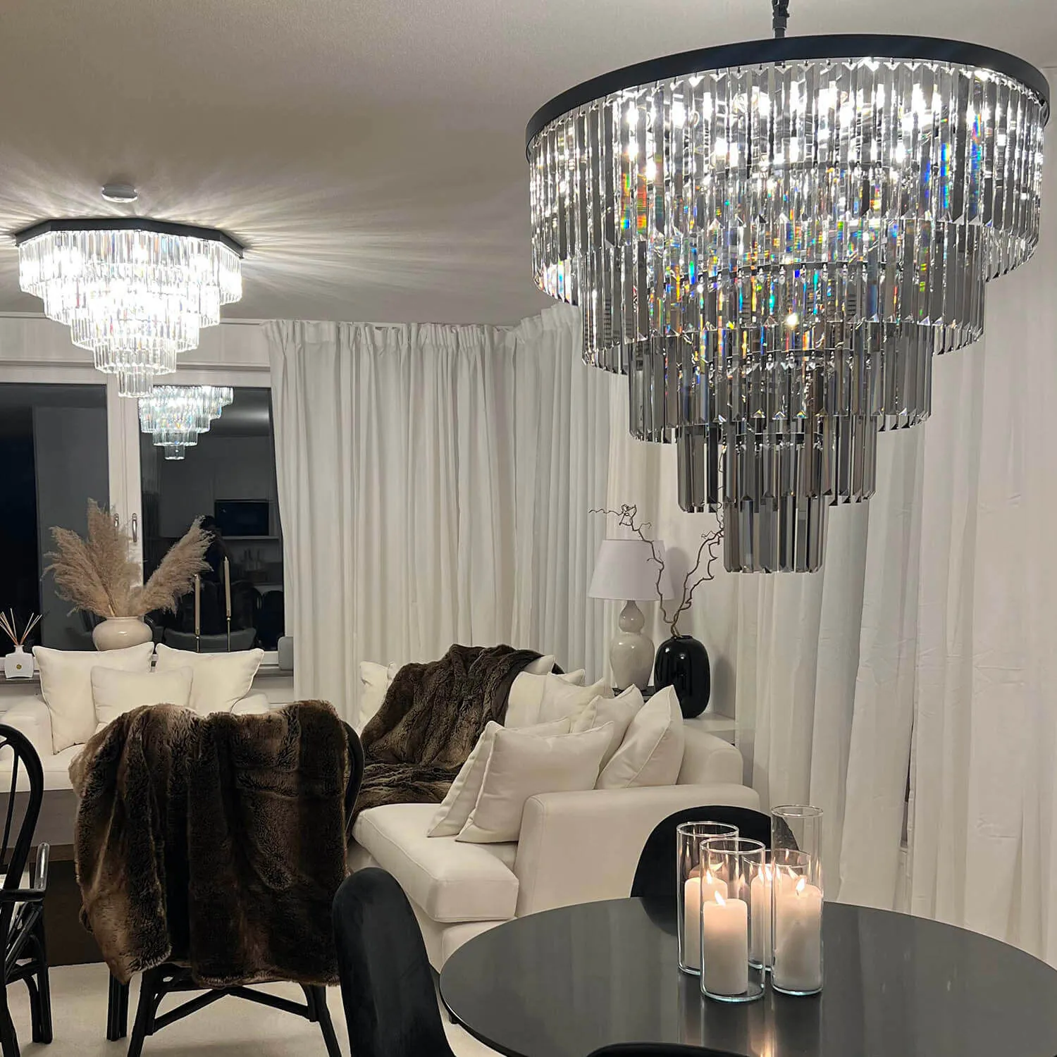 Kristallkrona Ø80cm Svart Smoky - Florence