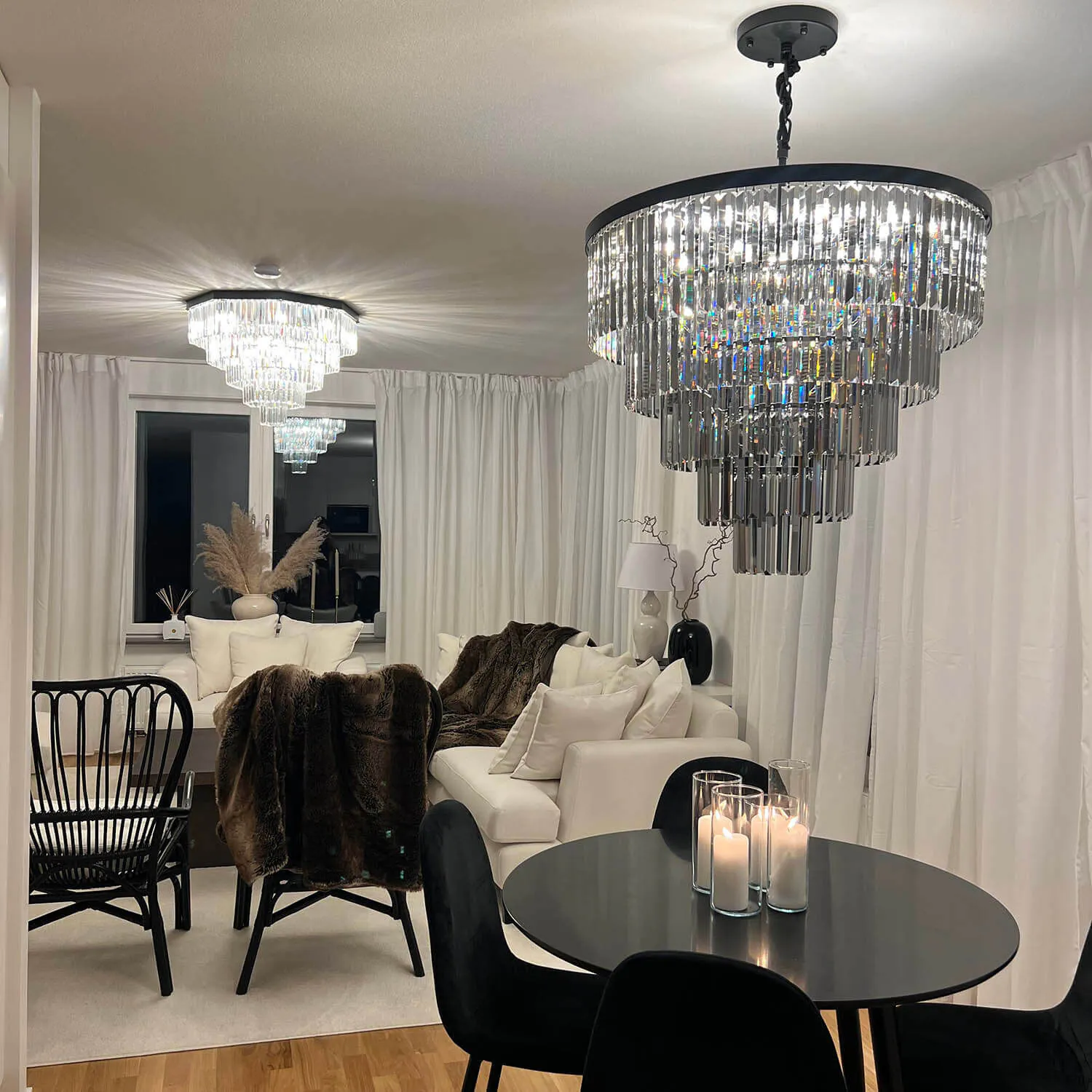 Kristallkrona Ø80cm Svart Smoky - Florence