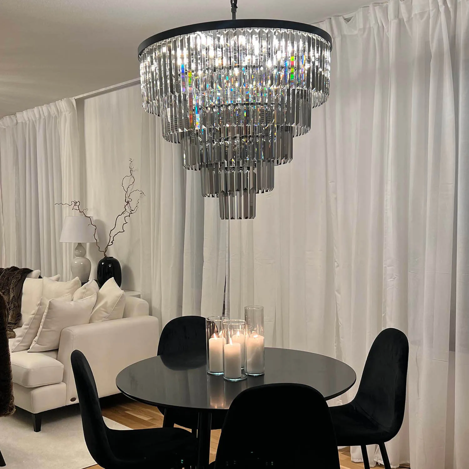 Kristallkrona Ø80cm Svart Smoky - Florence