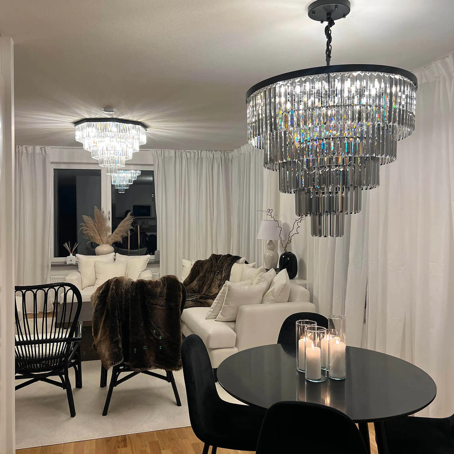Kristallkrona Ø80cm Svart Smoky - Florence