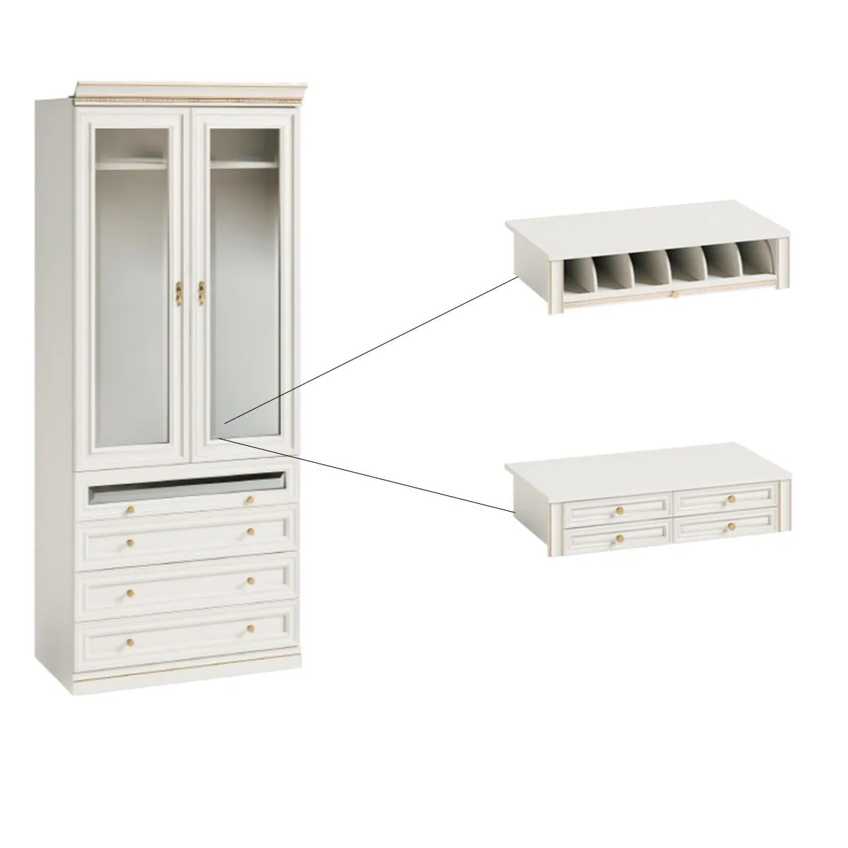 Vit Garderobsmodul 2D04 Glas - Monte Carlo